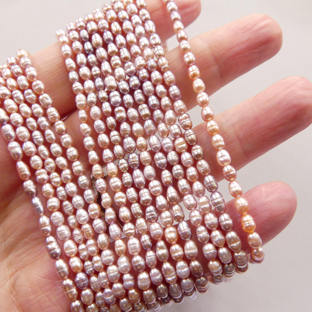 3mm Tiny Freshwater Pearl Beads Rice Shape Pearls Lavender Pink Baroque 15" Beads Beading Crafter Gift June Birthstone DIY Jewelry