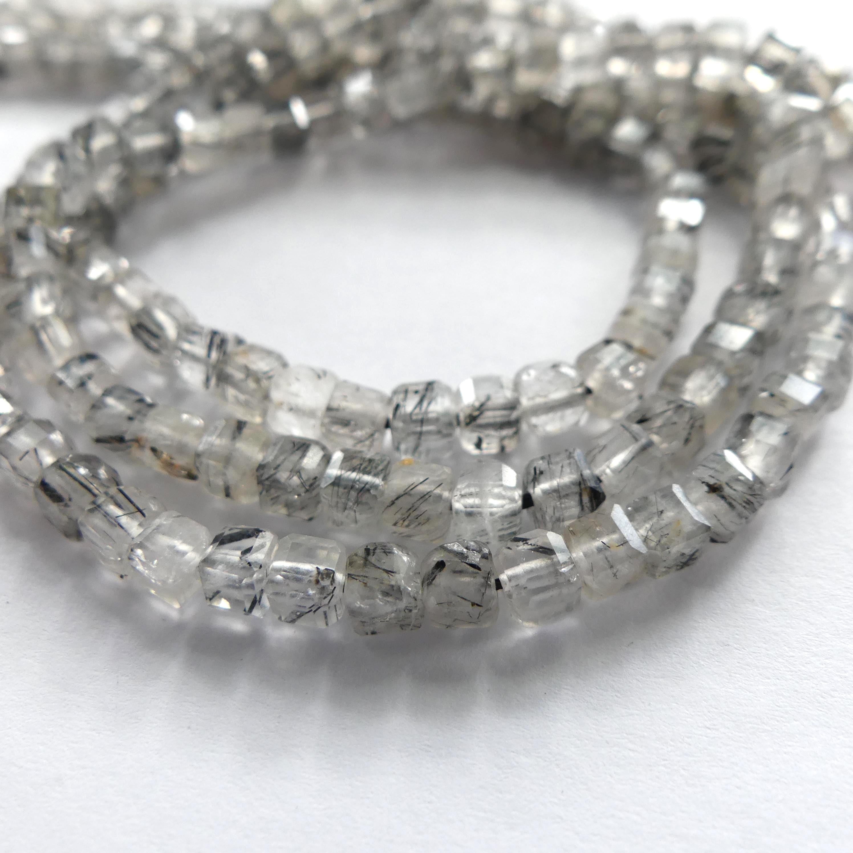 4mm Black Rutilated Quartz Cube Beads Genuine Turmalinated Quartz Beads 15" Sparkly Gemstone Beads for Jewelry Making