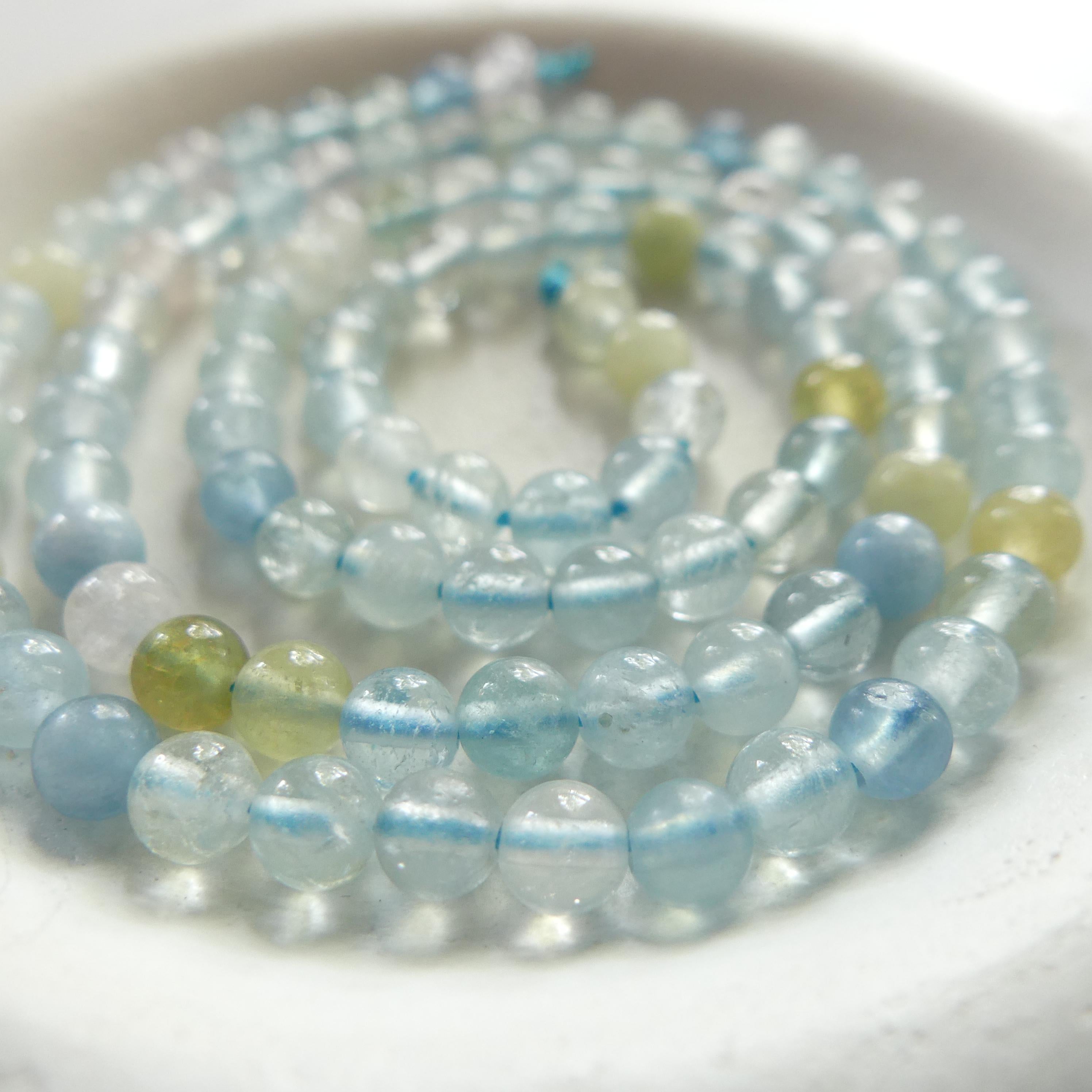 4mm Natural Multi Aquamarine Beads 15" Raw Aquamarine Smooth Genuine Gemstone Beads Jewelry Making Beading Craft Gift Beads March Birthstone