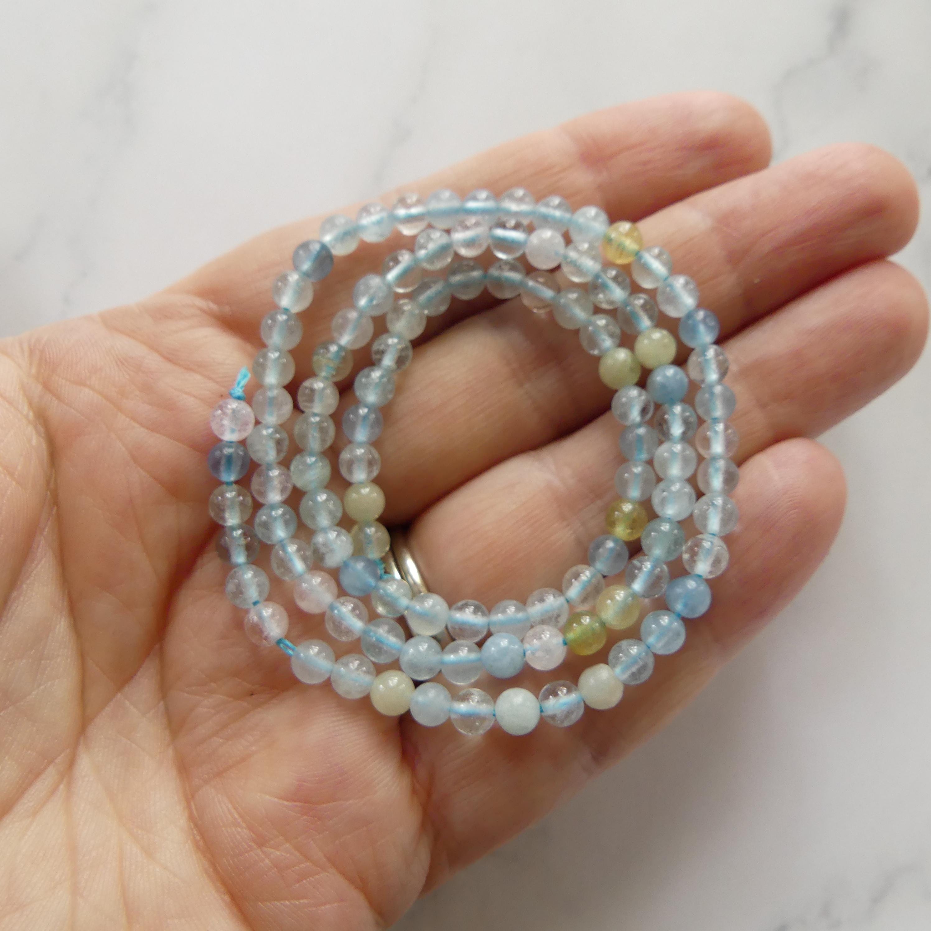 4mm Natural Multi Aquamarine Beads 15" Raw Aquamarine Smooth Genuine Gemstone Beads Jewelry Making Beading Craft Gift Beads March Birthstone