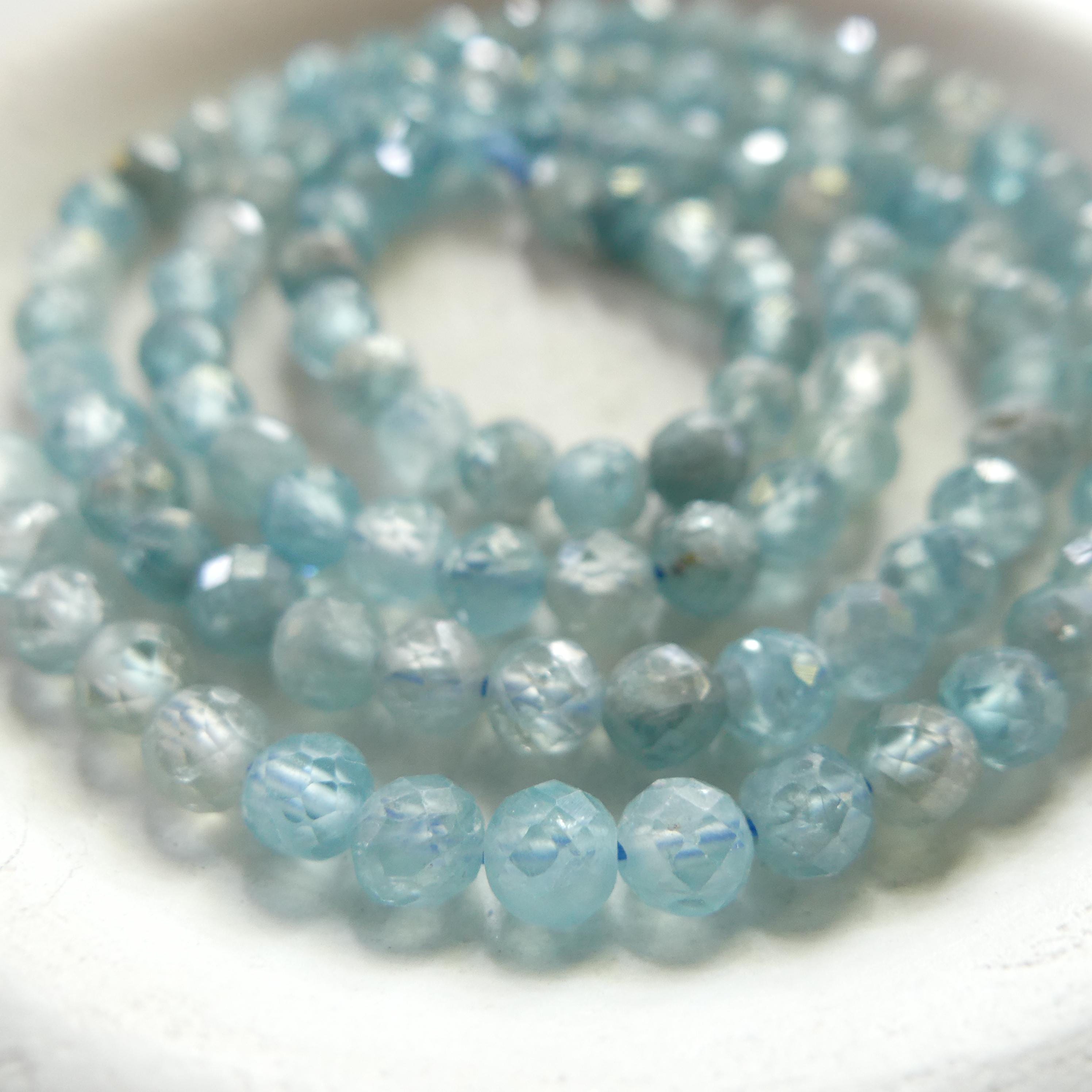 4mm Natural Blue Zircon Faceted Beads Genuine Zircon 15" Transparent Sparkly Gemstone Beads for Jewelry Making