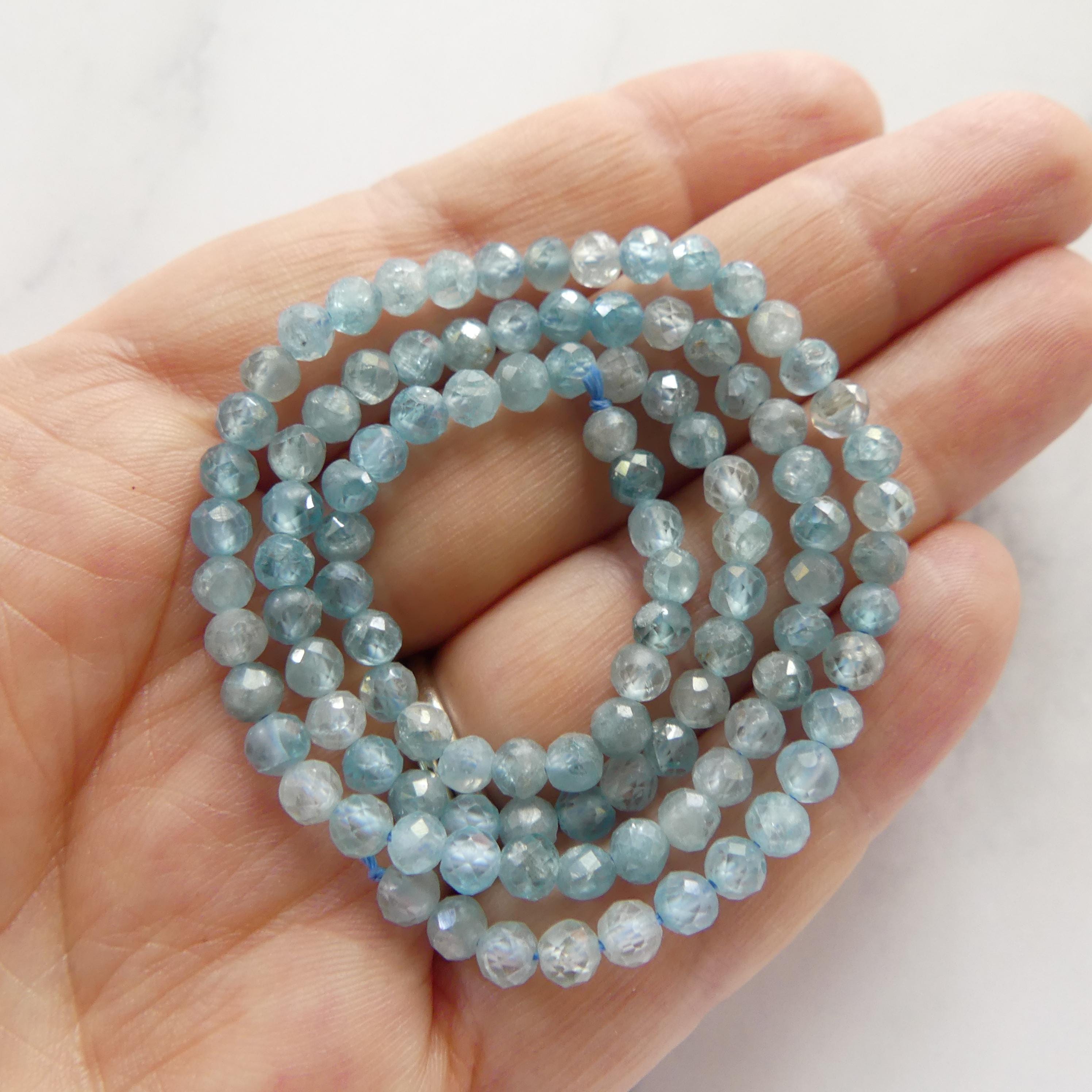 4mm Natural Blue Zircon Faceted Beads Genuine Zircon 15" Transparent Sparkly Gemstone Beads for Jewelry Making
