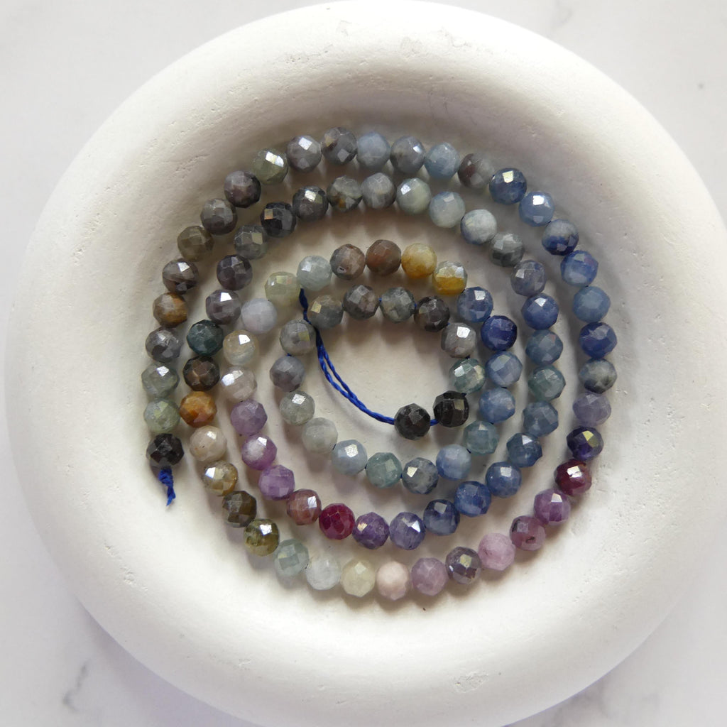 4mm Multi Sapphire Beads Faceted 15" Raw Colorful Sapphire Genuine Gemstone Beads Jewelry Making Beading Craft Gift September Birthstone
