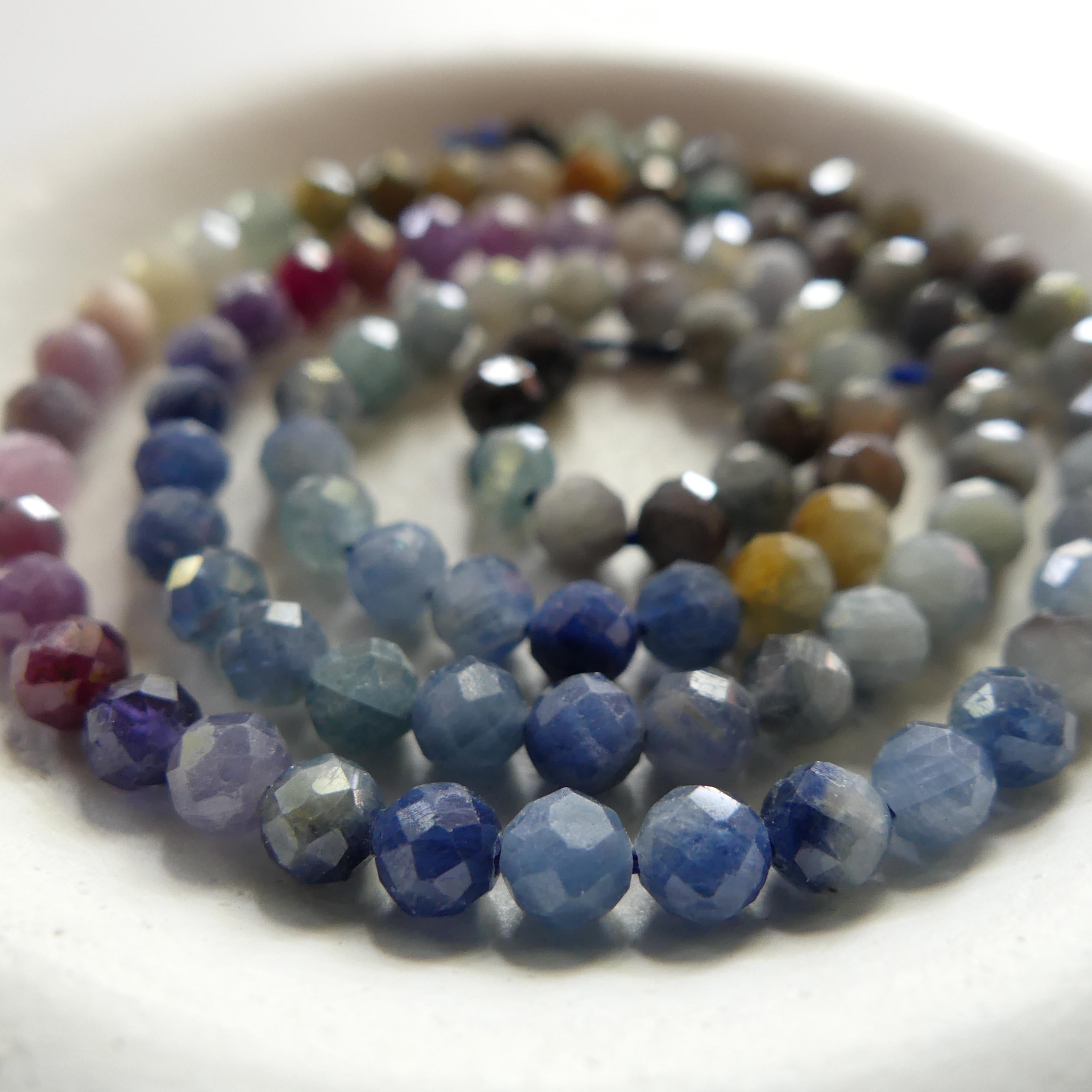 4mm Multi Sapphire Beads Faceted 15" Raw Colorful Sapphire Genuine Gemstone Beads Jewelry Making Beading Craft Gift September Birthstone