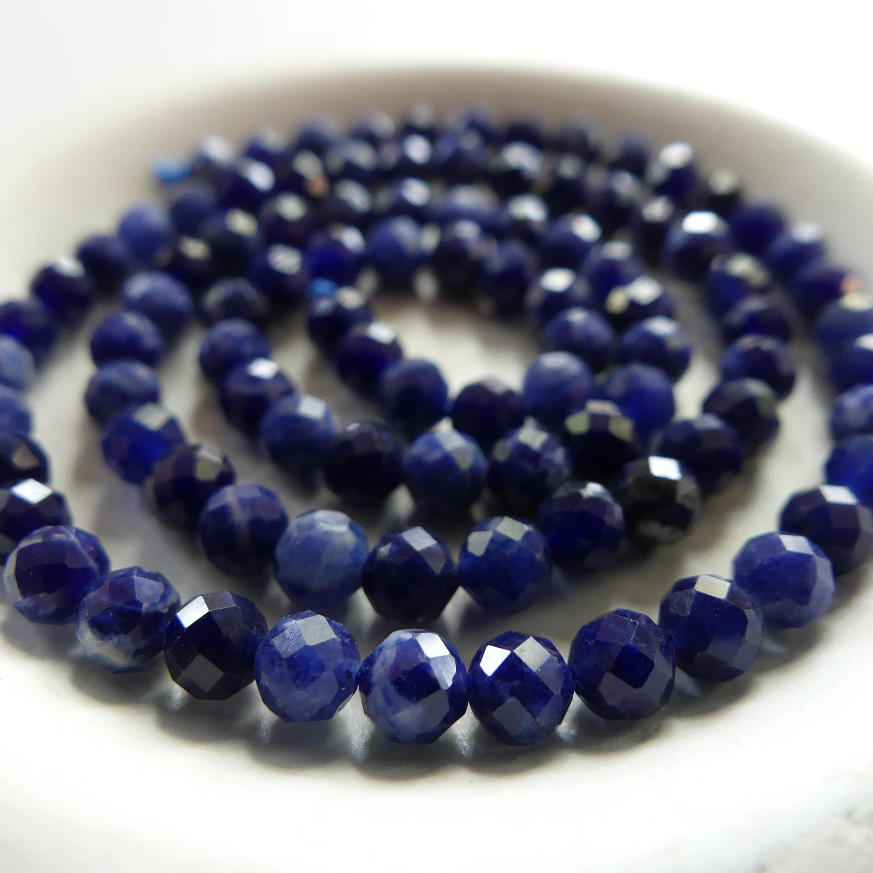 4mm Sodalite Faceted Beads 15" Marine Blue Sodalite Genuine Gemstone Beads for Jewelry Making Beading Craft Gift Beads Blue Crystal
