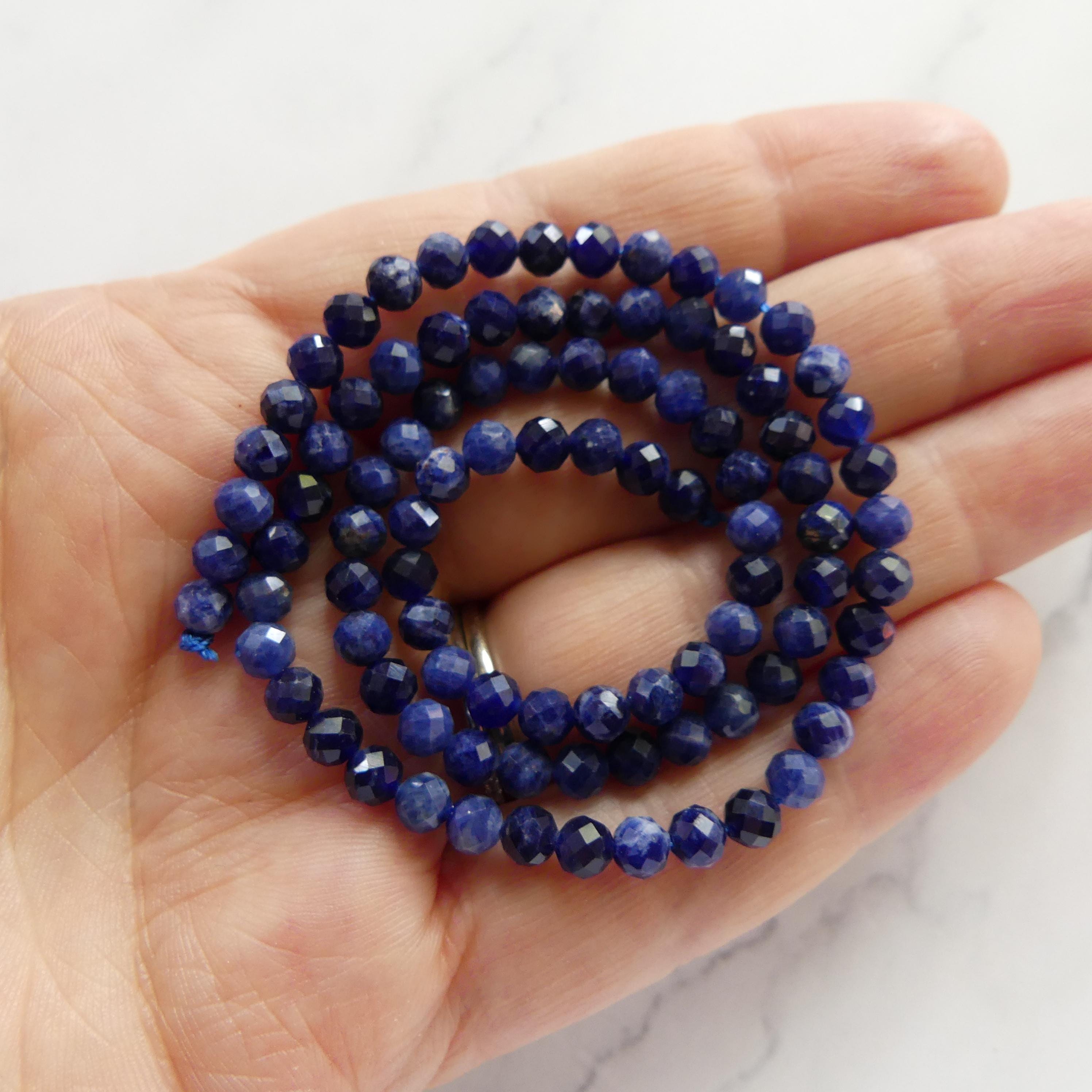 4mm Sodalite Faceted Beads 15" Marine Blue Sodalite Genuine Gemstone Beads for Jewelry Making Beading Craft Gift Beads Blue Crystal