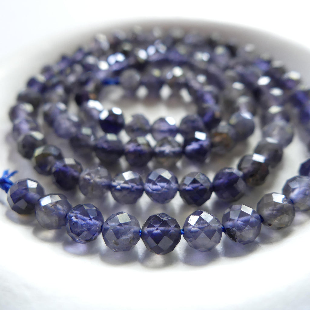 4mm 4.5mm Iolite Micro Faceted Beads Genuine Purple Blue Beads 15" Sparkly Gemstone Beads Beading Crafter Gift DIY Necklace Jewelry Making