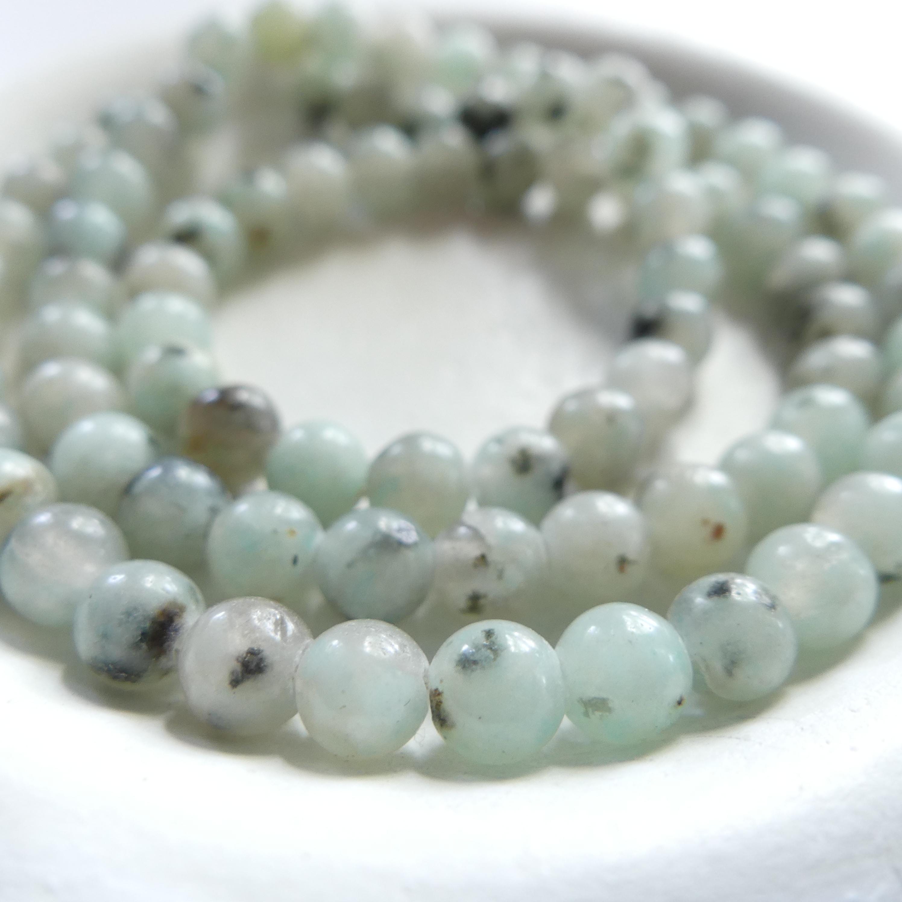 4mm 5mm Kiwi Jasper Beads Smooth Spotted Jasper Genuine Small Blue Beads 15" Gemstone Beads for Jewelry Making Beading Gift for Crafter