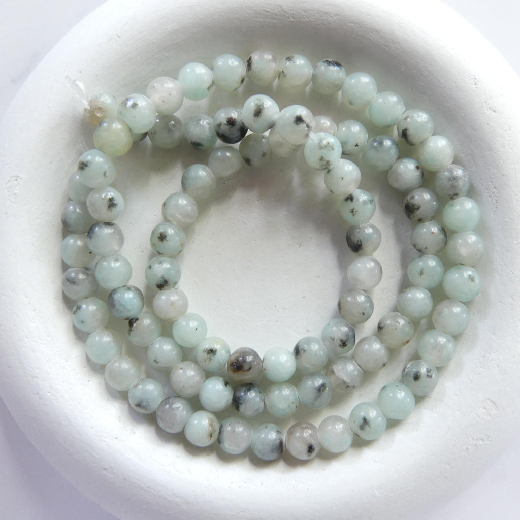 4mm 5mm Kiwi Jasper Beads Smooth Spotted Jasper Genuine Small Blue Beads 15" Gemstone Beads for Jewelry Making Beading Gift for Crafter