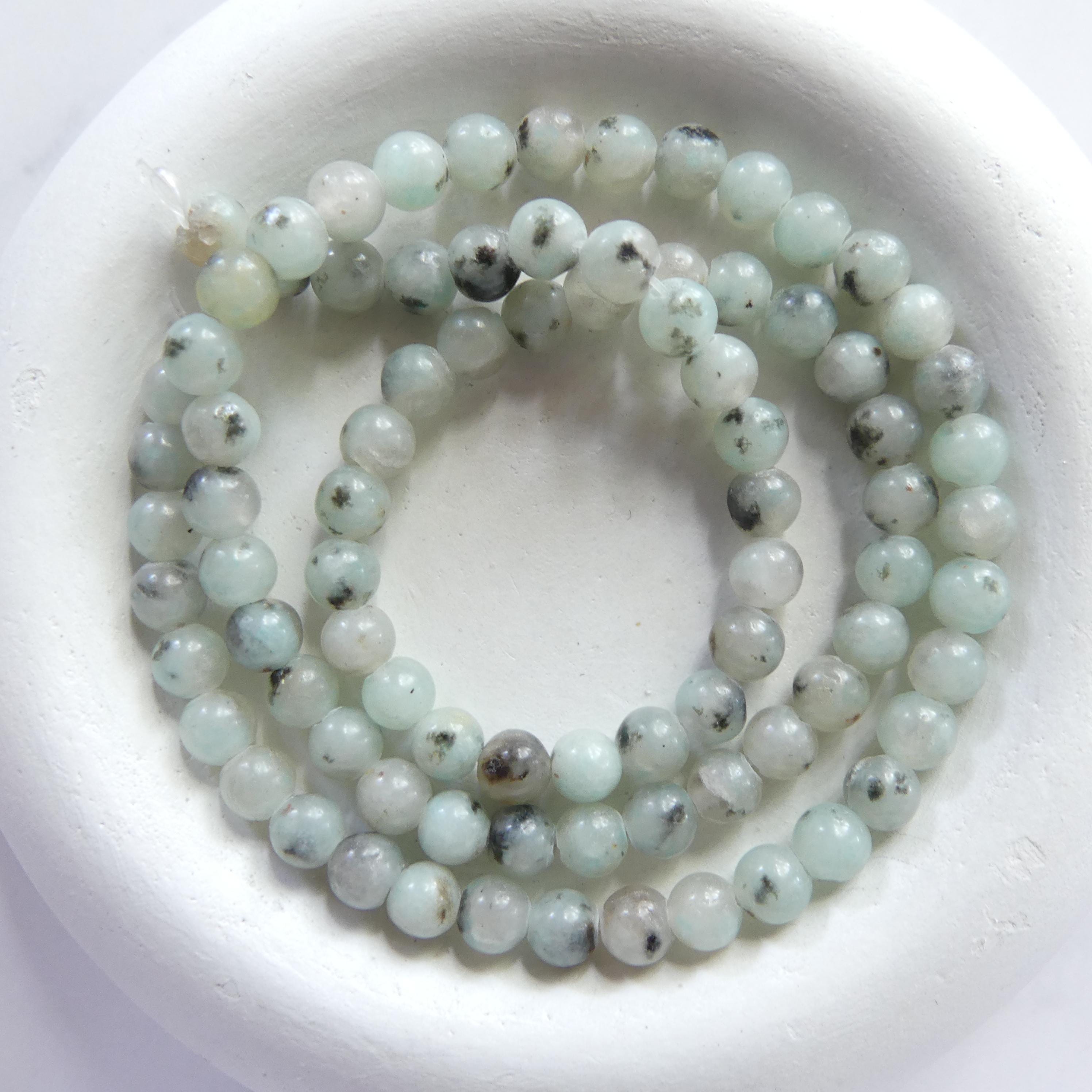 4mm 5mm Kiwi Jasper Beads Smooth Spotted Jasper Genuine Small Blue Beads 15" Gemstone Beads for Jewelry Making Beading Gift for Crafter