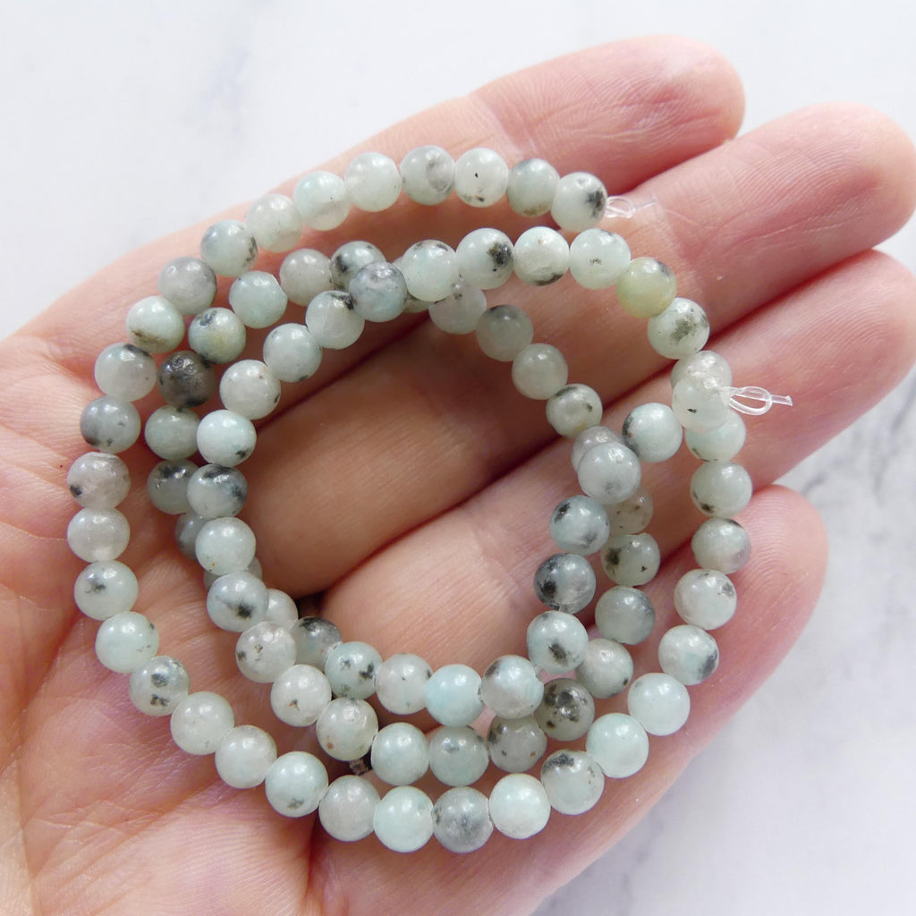 4mm 5mm Kiwi Jasper Beads Smooth Spotted Jasper Genuine Small Blue Beads 15" Gemstone Beads for Jewelry Making Beading Gift for Crafter