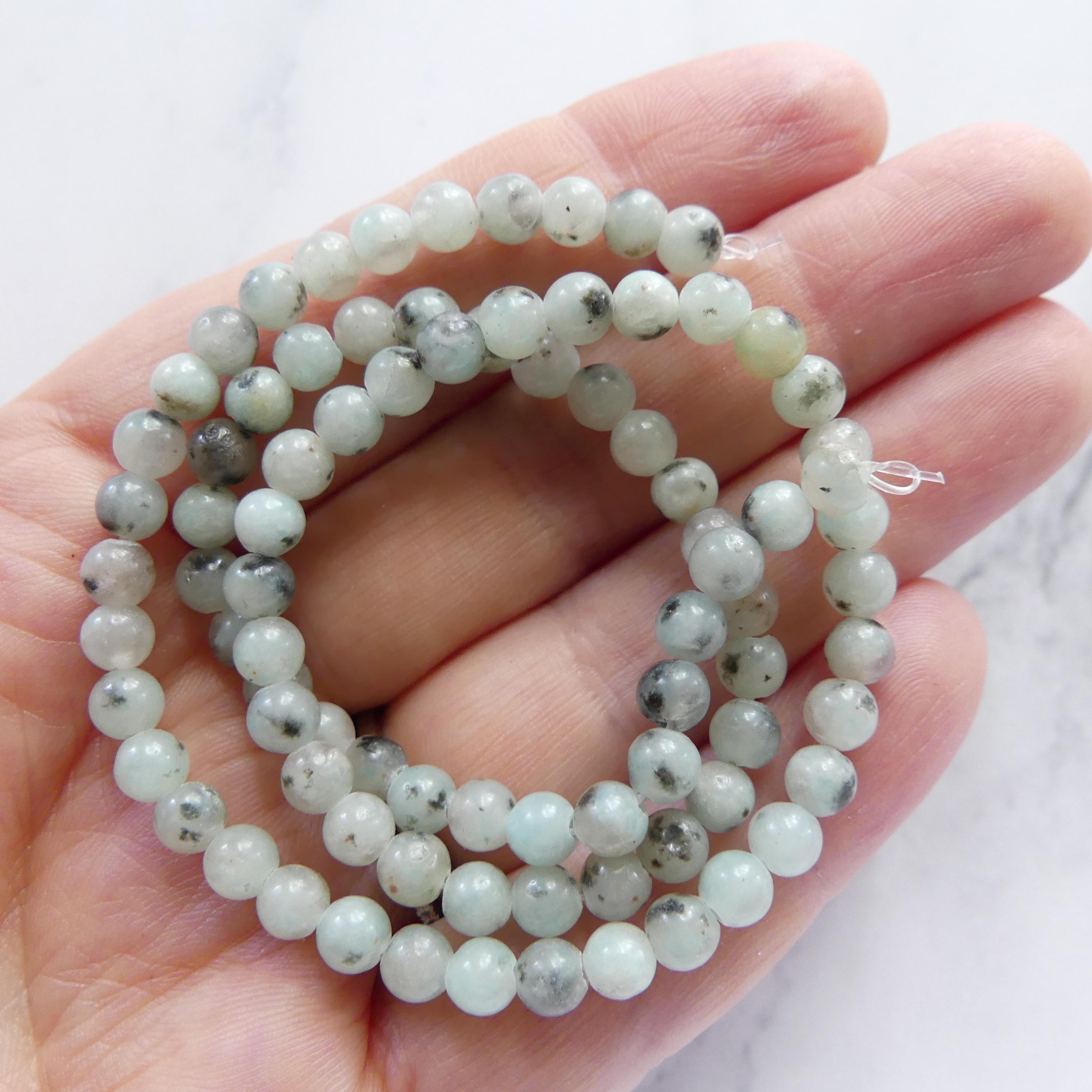 4mm 5mm Kiwi Jasper Beads Smooth Spotted Jasper Genuine Small Blue Beads 15" Gemstone Beads for Jewelry Making Beading Gift for Crafter