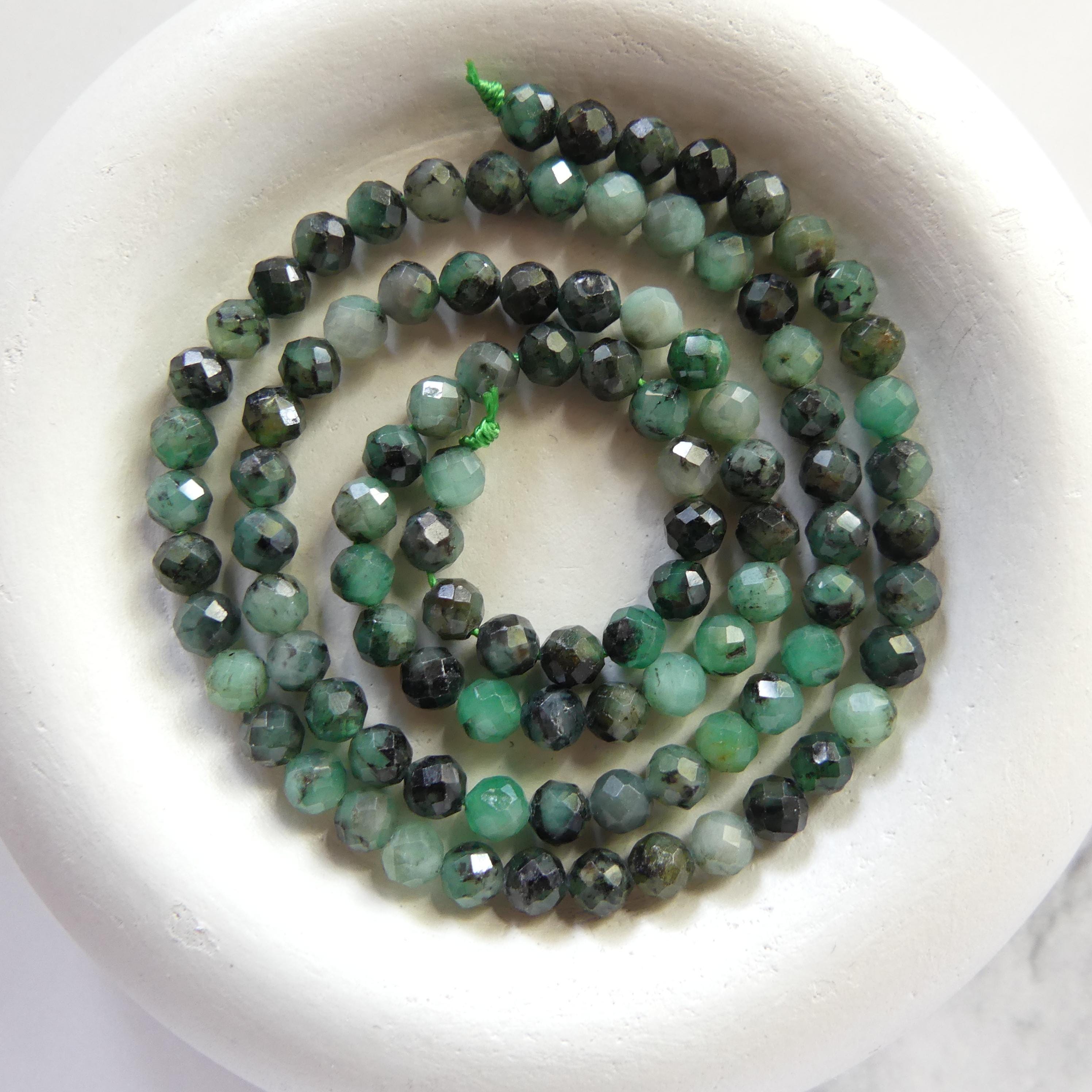 4mm Natural Emerald Beads Faceted 15" Raw Emerald Genuine Gemstone Beads Genuine Emerald Jewelry Making Beading Craft Gift May Birthstone