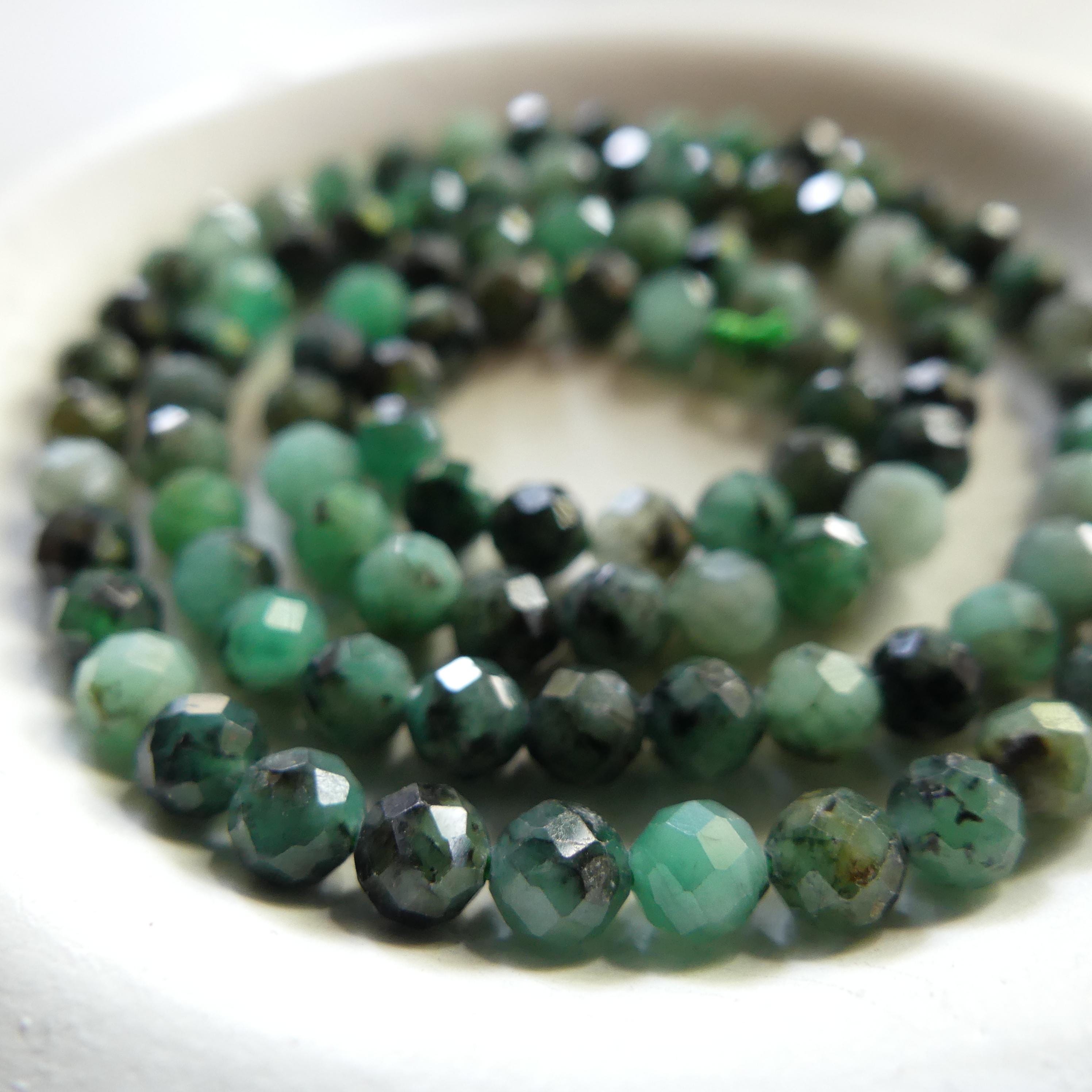 4mm Natural Emerald Beads Faceted 15" Raw Emerald Genuine Gemstone Beads Genuine Emerald Jewelry Making Beading Craft Gift May Birthstone