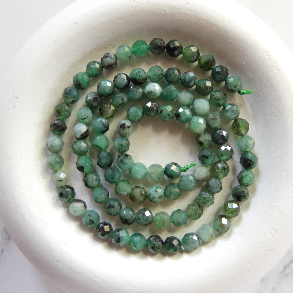 4mm Natural Emerald Beads Faceted 15" Raw Emerald Genuine Gemstone Beads Genuine AAA Emerald DIY Necklace Beading Craft Gift May Birthstone