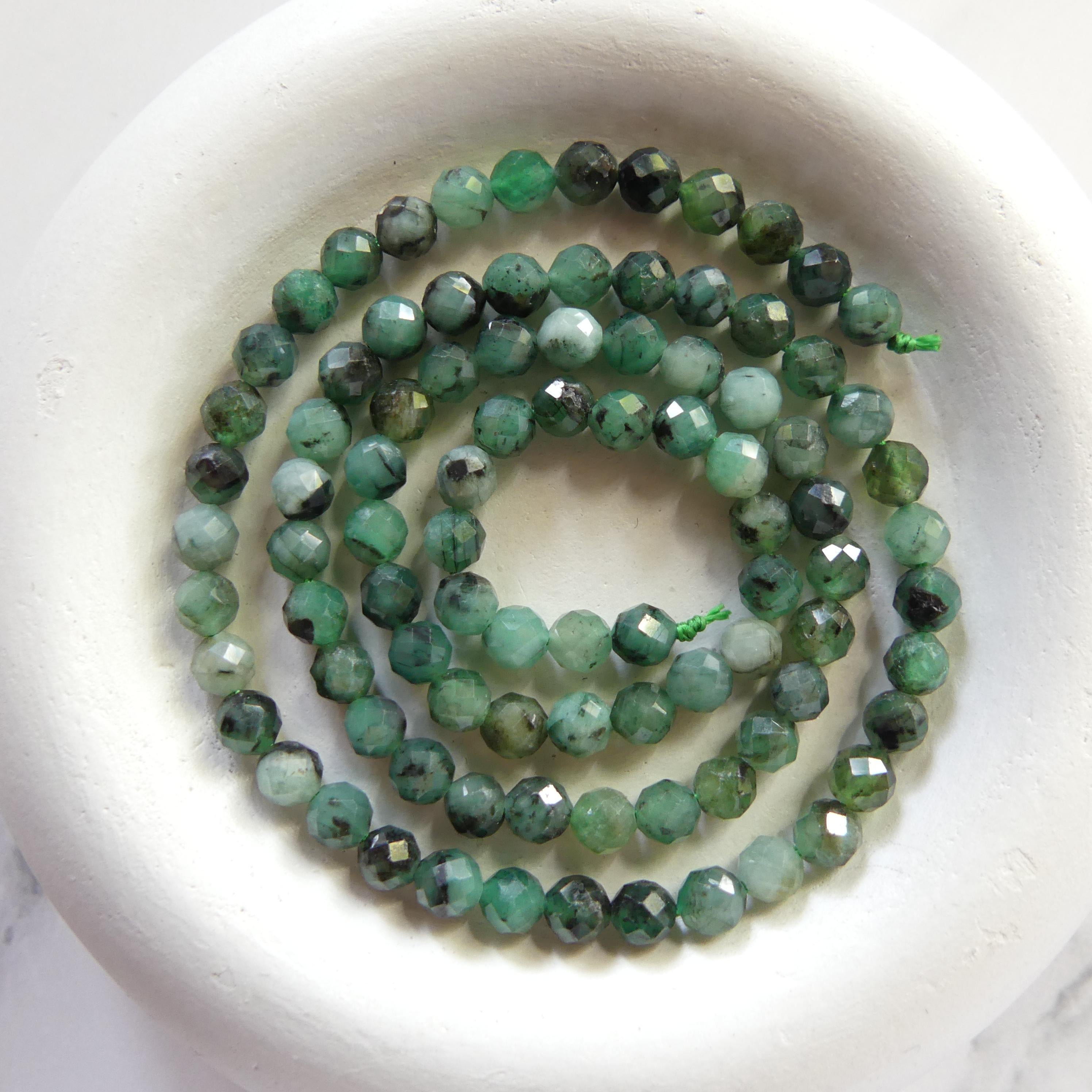 4mm Natural Emerald Beads Faceted 15" Raw Emerald Genuine Gemstone Beads Genuine AAA Emerald DIY Necklace Beading Craft Gift May Birthstone