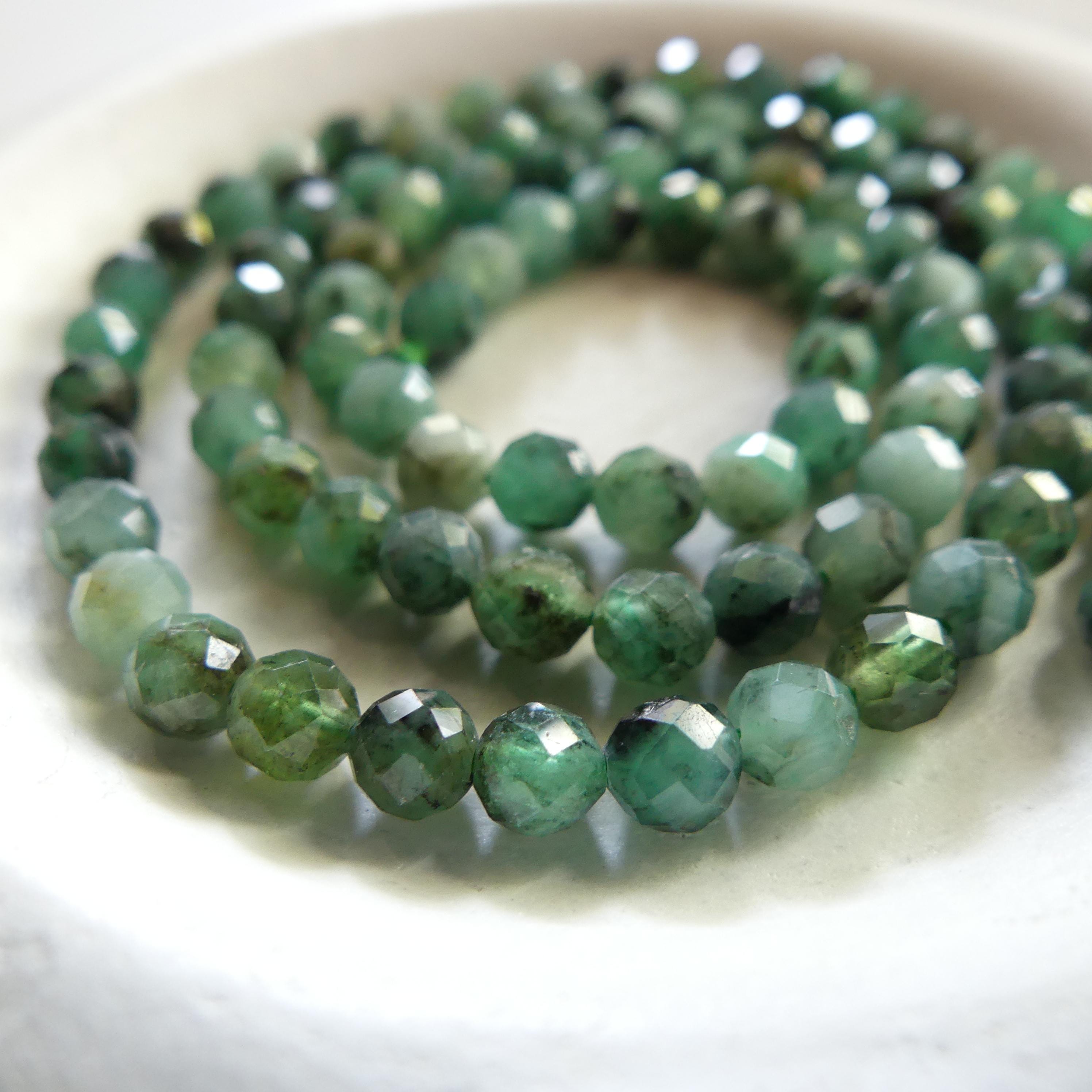 4mm Natural Emerald Beads Faceted 15" Raw Emerald Genuine Gemstone Beads Genuine AAA Emerald DIY Necklace Beading Craft Gift May Birthstone