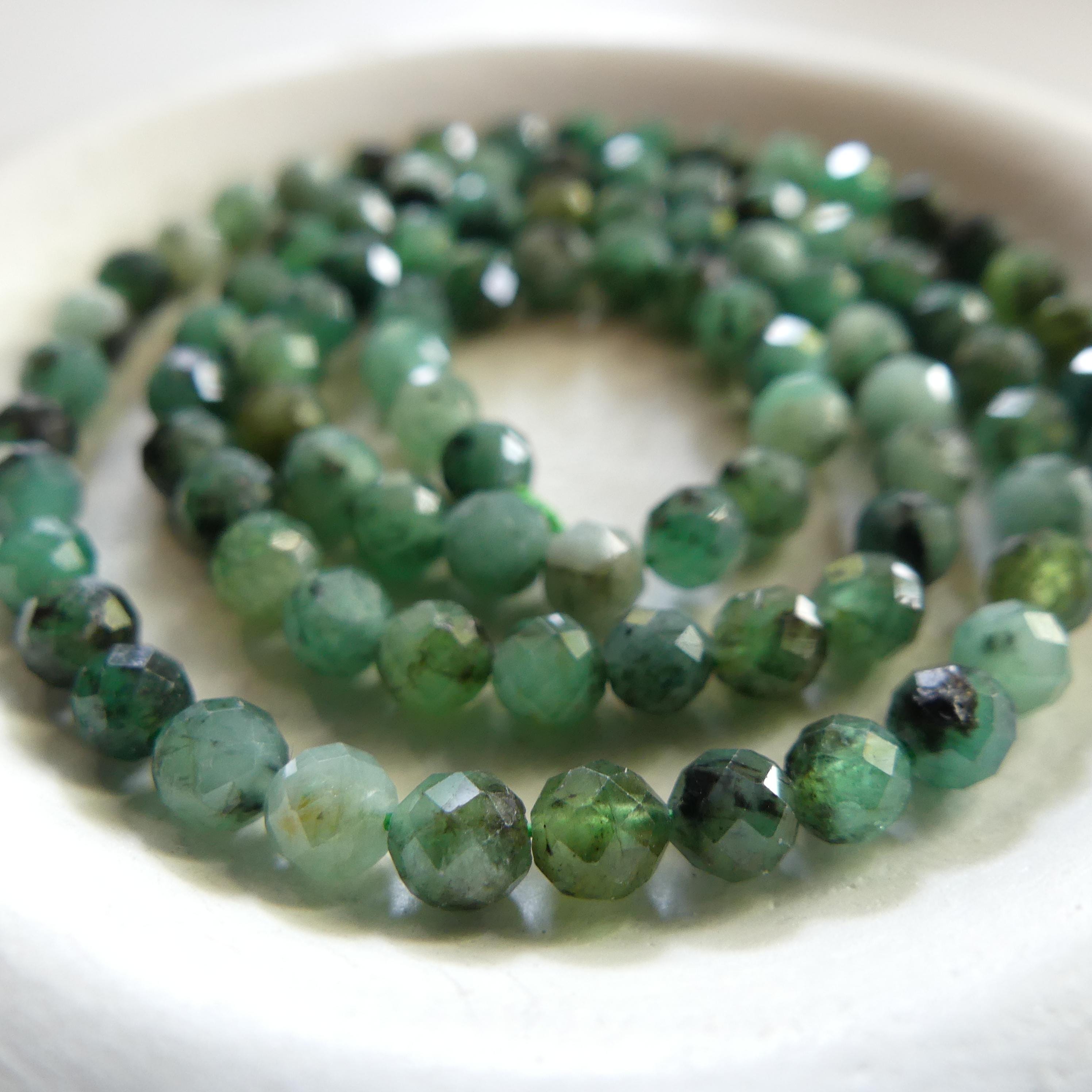 4mm Natural Emerald Beads Faceted 15" Raw Emerald Genuine Gemstone Beads Genuine AAA Emerald DIY Necklace Beading Craft Gift May Birthstone