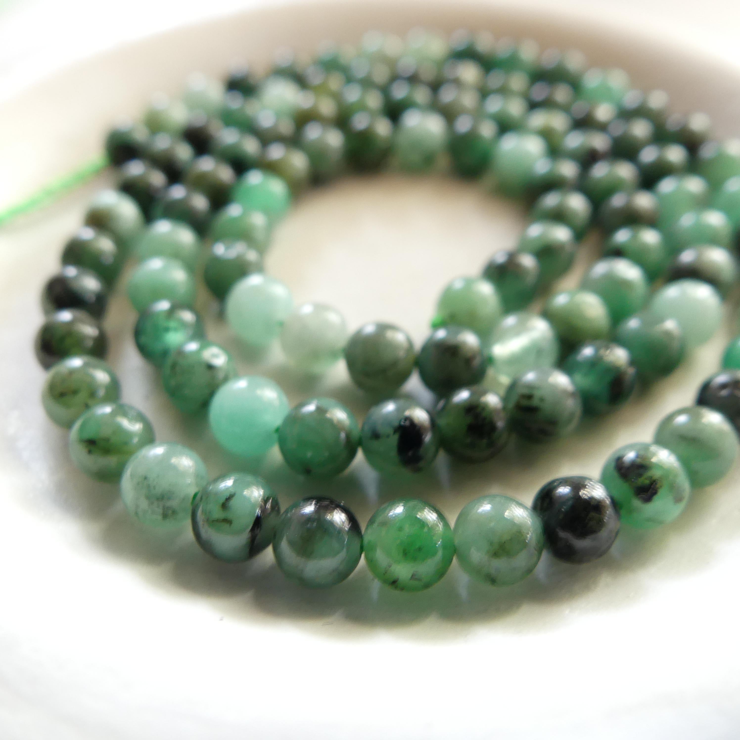 4mm Natural Emerald Beads Smooth 15" Raw Emerald Genuine Gemstone Beads Genuine Emerald Jewelry Making Beading Craft Gift May Birthstone
