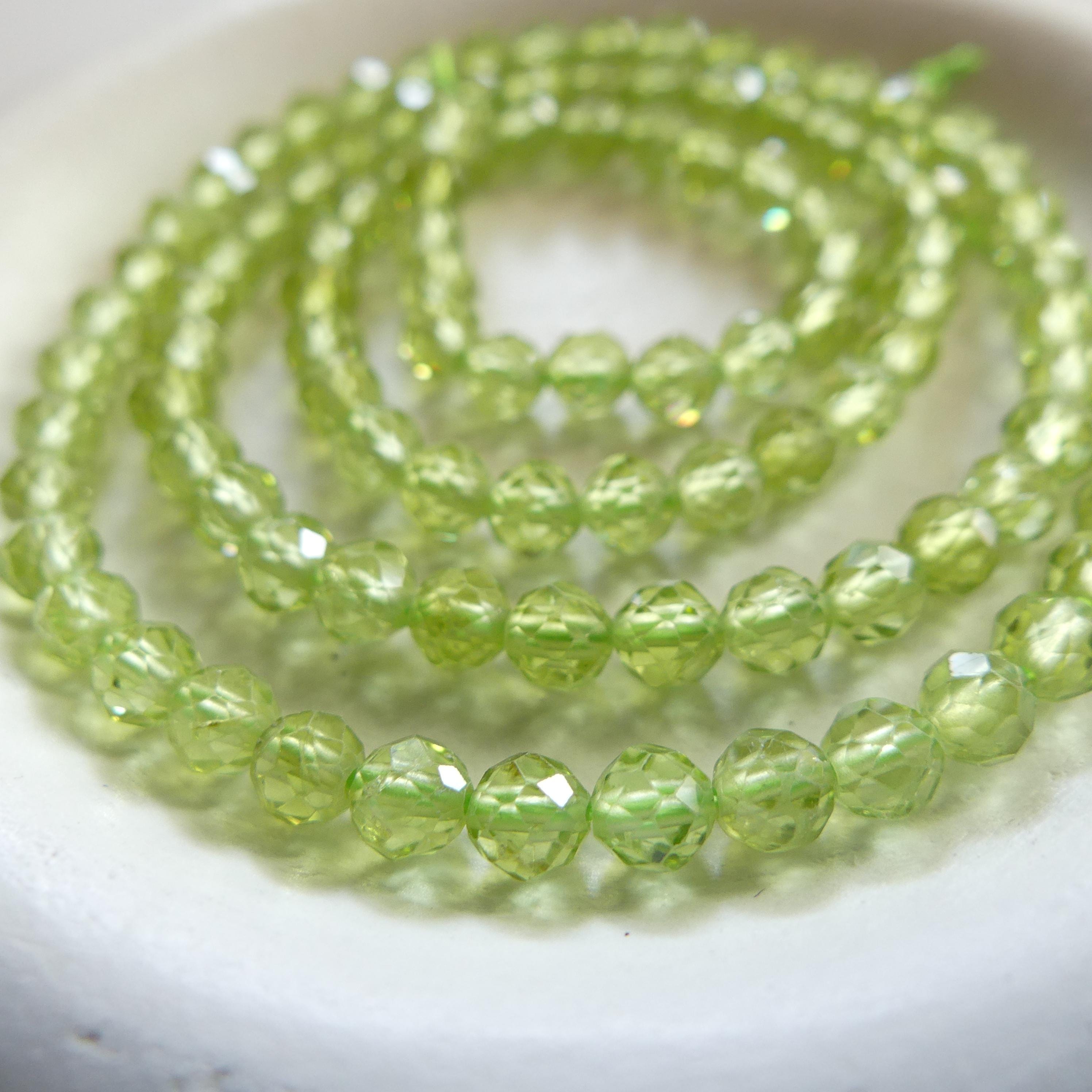 4mm AAA Peridot Beads Faceted Round 15" Transparent Green Gemstone Beads for Jewelry Making Beading Craft Gift August Birthstone Beads