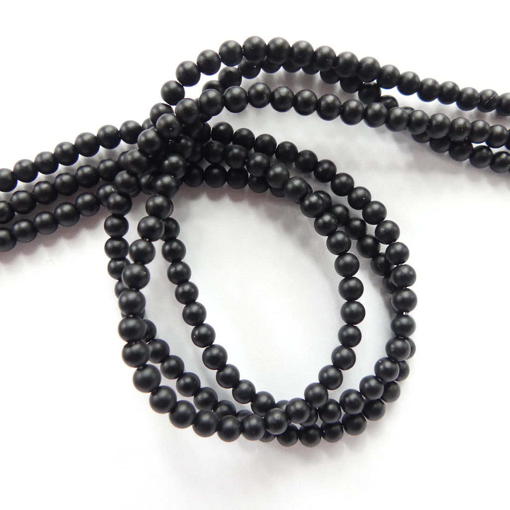 3mm 4mm Natural Black Onyx Beads Smooth Matte Onyx 15" Natural Onyx Gemstone Beads Beading Crafter Gift DIY jewelry