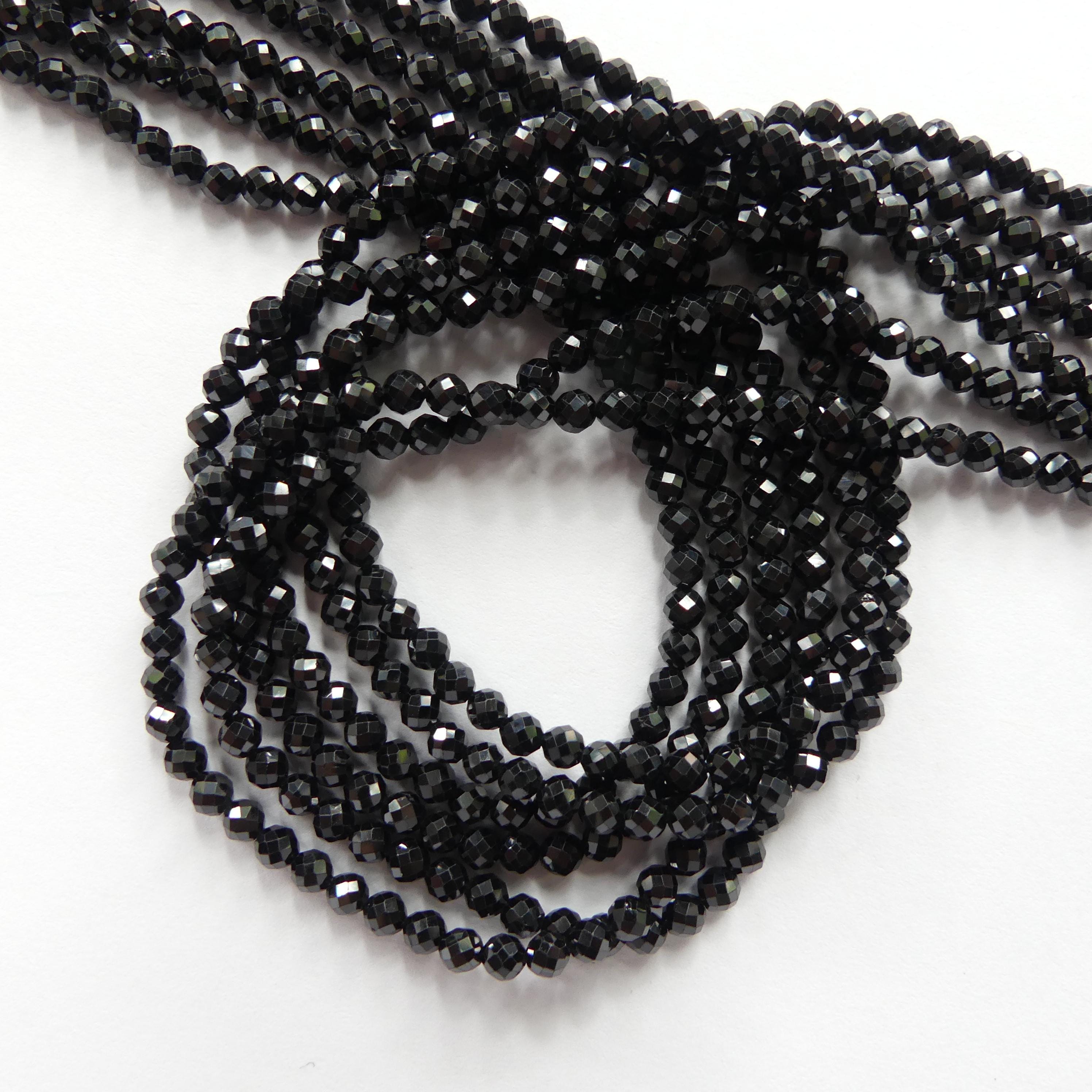 3mm Black Spinel Faceted Beads 15" Sparkly Black Stone Crystal Genuine Gemstone Beads for Jewelry Making Beading Craft Gift Beads