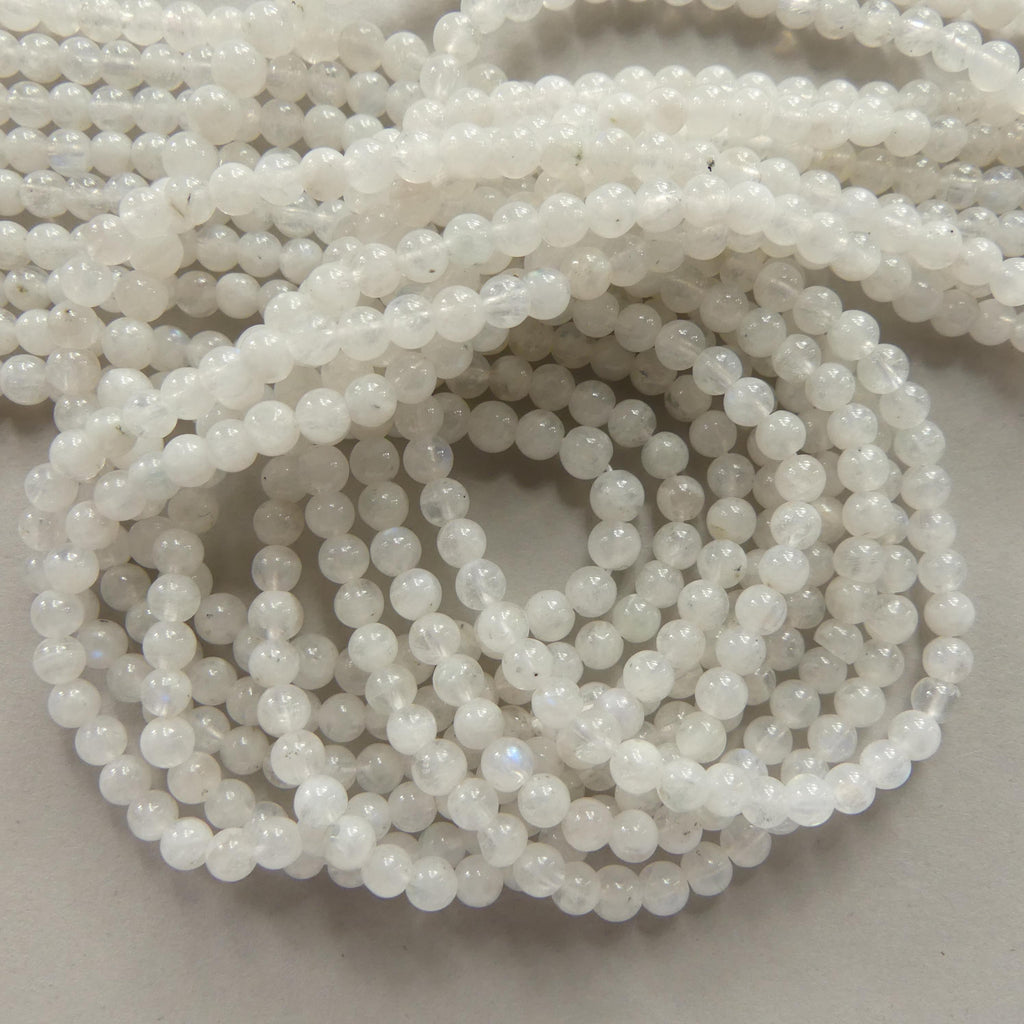 4mm Rainbow Moonstone White Beads 15" Smooth Gemstone Beads Beading Crafter Gift June Birthstone DIY Jewelry