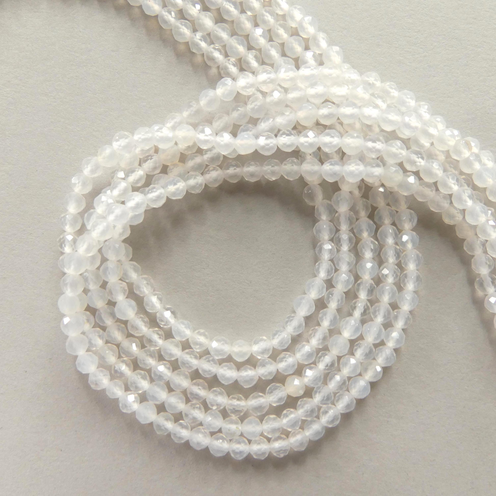 3mm Natural White Agate Micro Faceted Beads 15" White Genuine Gemstone Beads for Jewelry Making Beading Craft Gift Small Beads Tiny