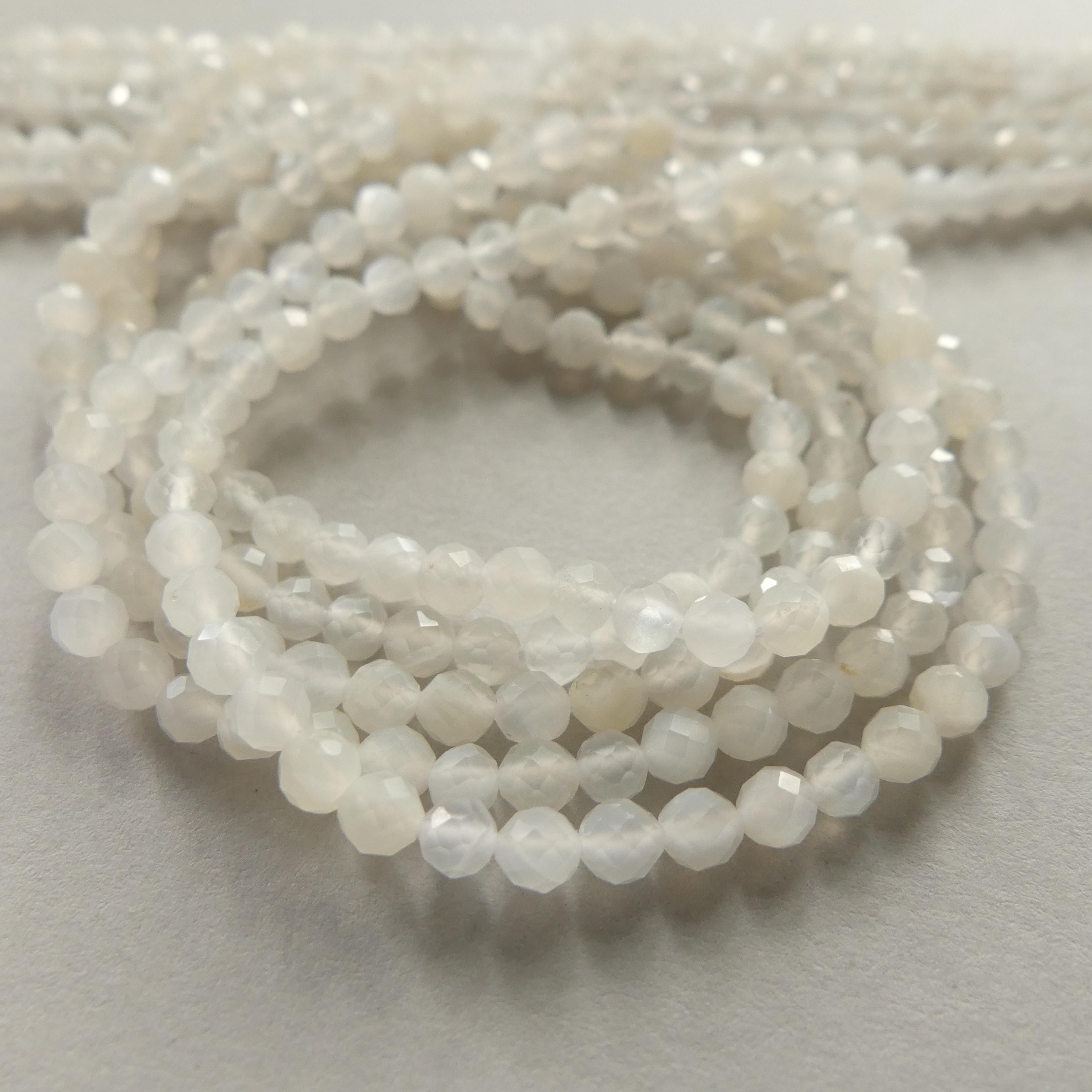 3mm Natural White Agate Micro Faceted Beads 12.5" White Genuine Gemstone Beads for Jewelry Making Beading Craft Gift Small Beads Tiny