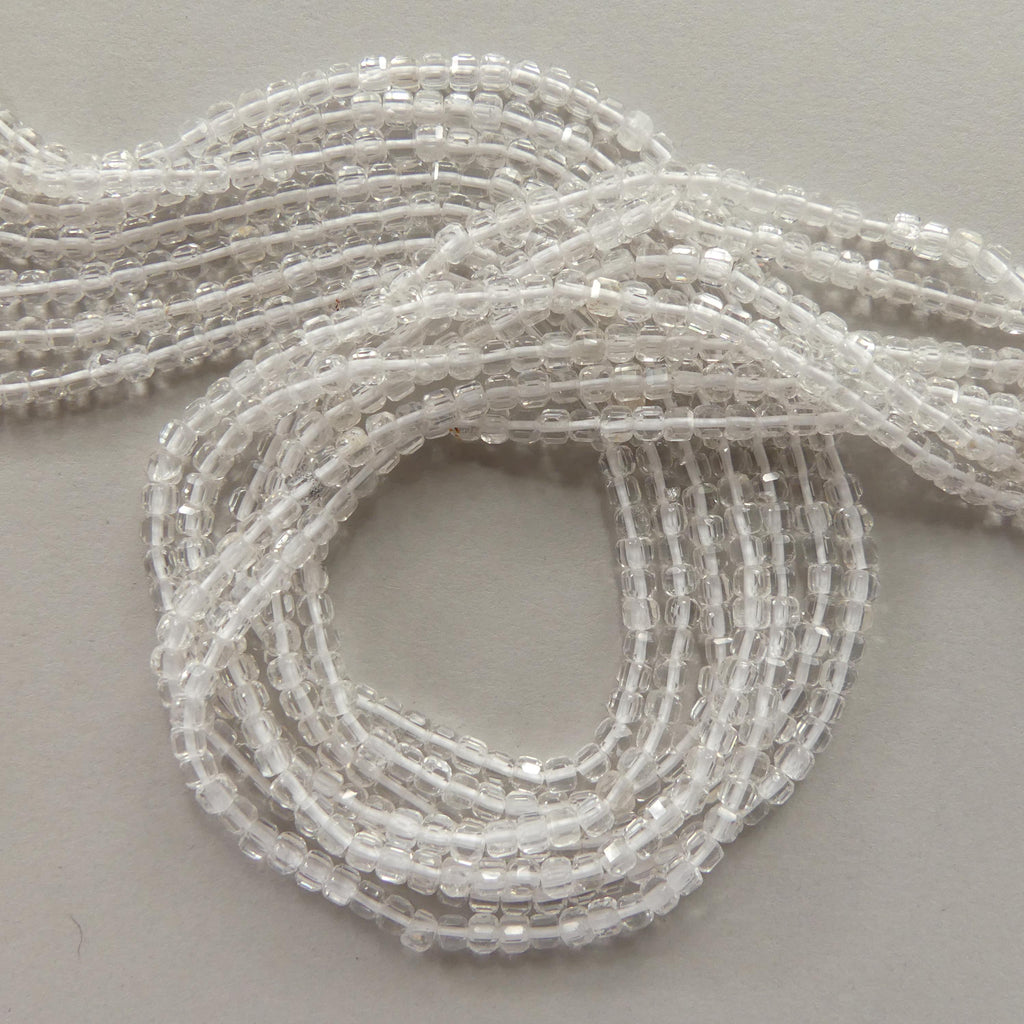 3mm AAA Rock Quartz Faceted Cube Beads 15" Clear Crystal Quartz Genuine Gemstone Beads Jewelry Making Beading Craft Gift April Birthstone