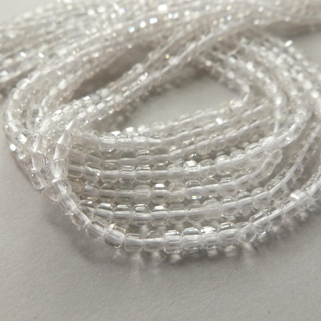 3mm AAA Rock Quartz Faceted Cube Beads 15" Clear Crystal Quartz Genuine Gemstone Beads Jewelry Making Beading Craft Gift April Birthstone