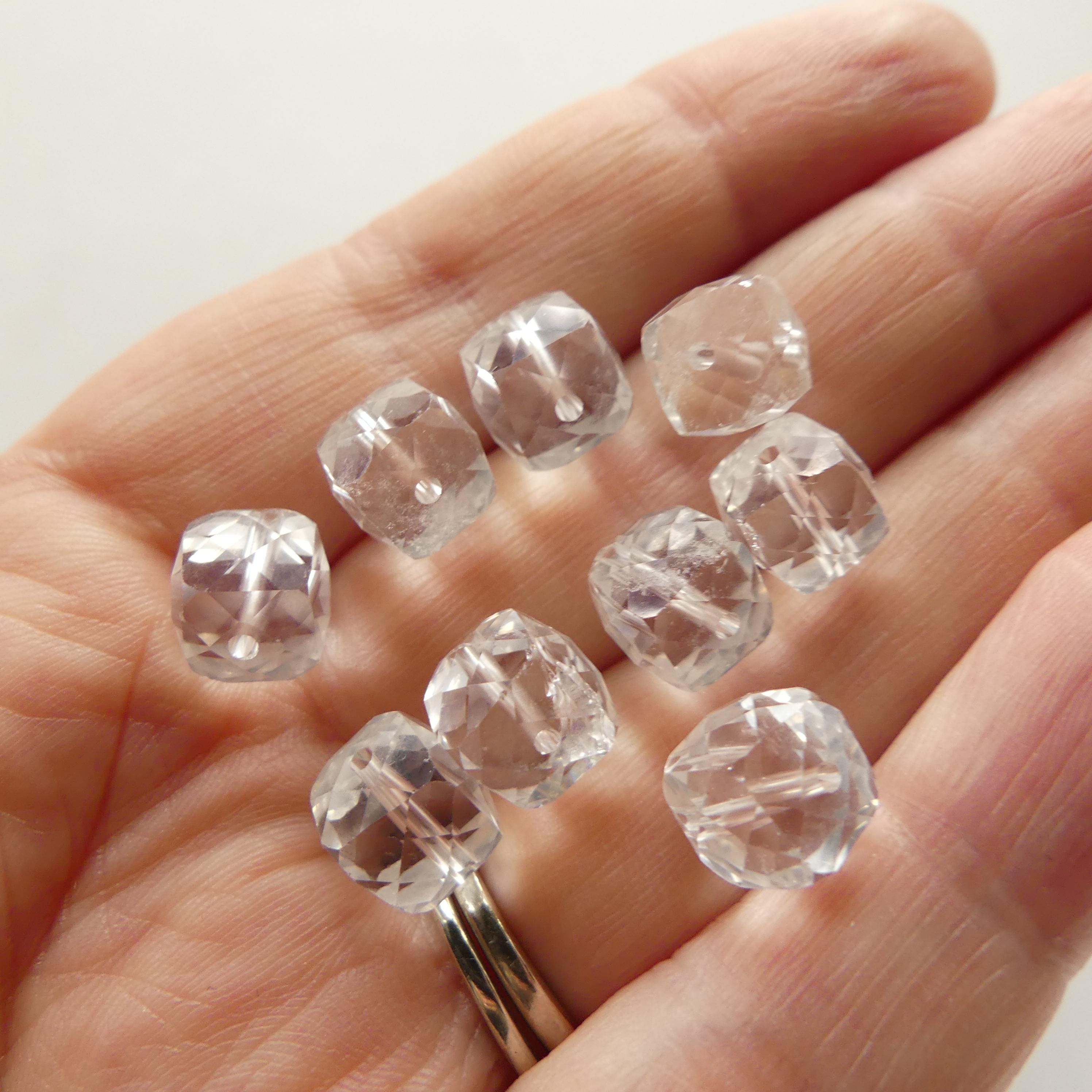 8mm AAA Rock Quartz Faceted Cube Beads 6 pc Clear Crystal Quartz Genuine Gemstone Beads Jewelry Making Beading Craft Gift April Birthstone