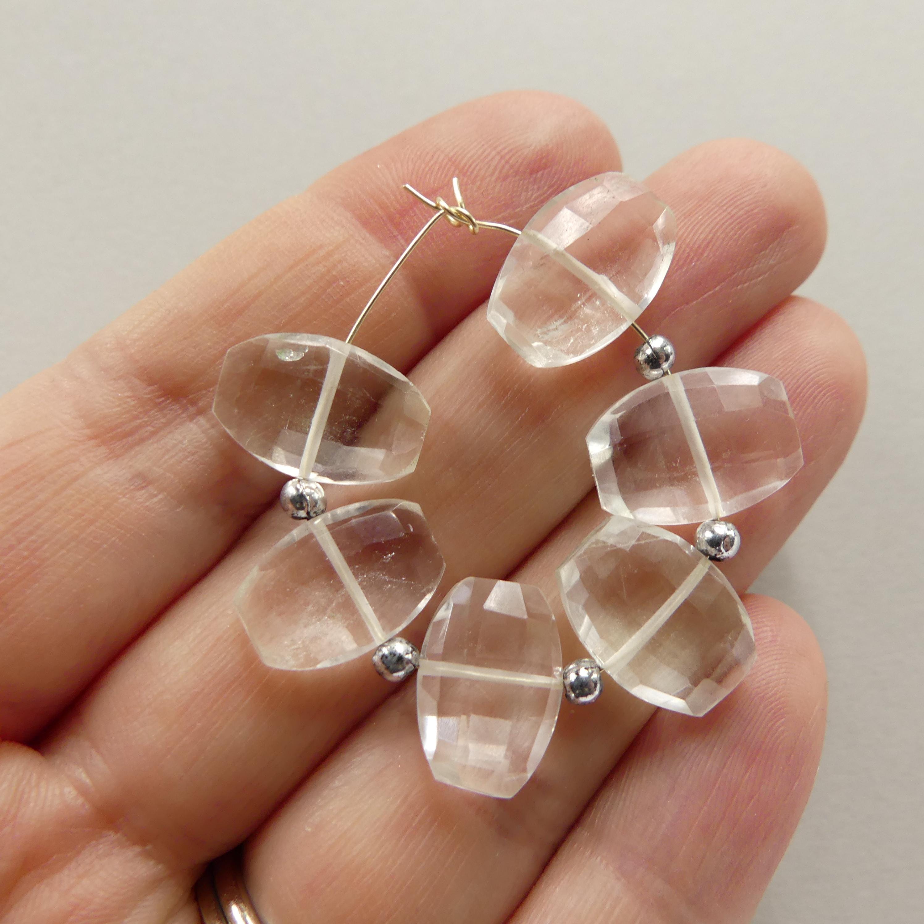 AAA Rock Quartz Faceted Briolette Oval Beads 6pcs Clear Crystal Quartz Genuine Gemstone Jewelry Making Beading Craft Gift April Birthstone