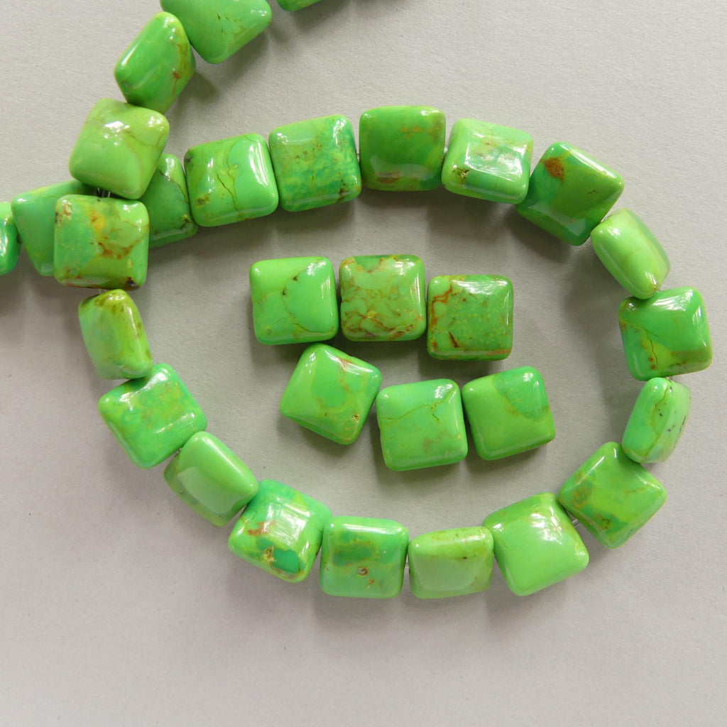 10mm Green Arizona Turquoise Square Beads 6 Pieces Gemstone Beads Jewelry Making Beading Craft Gift Beads December Birthstone