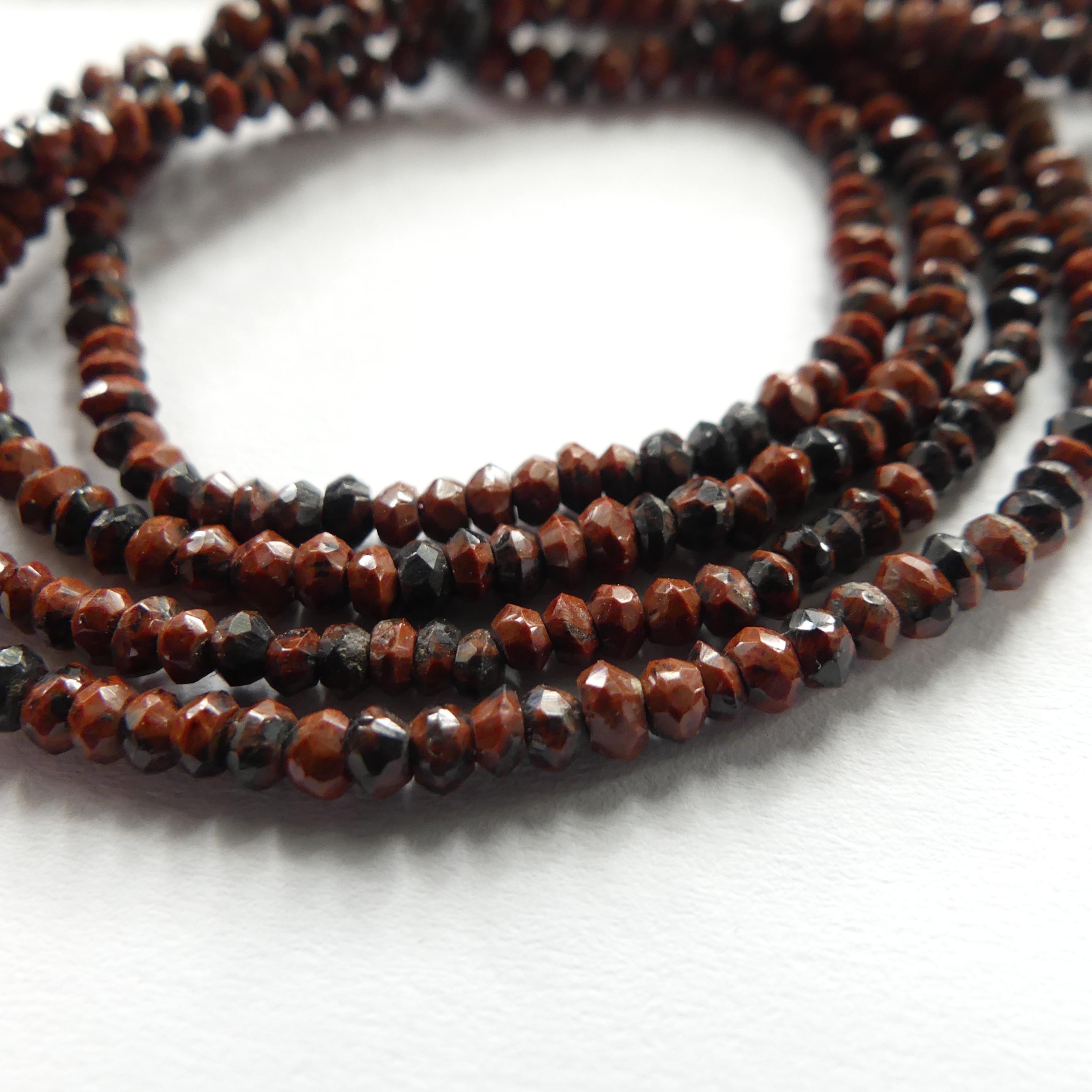 3mm Mahogany Obsidian Beads Hand Faceted Rondel Beads 13" Brown Snowflake Obsidian Beads Gemstone Beading Crafter Gift Jewelry Making