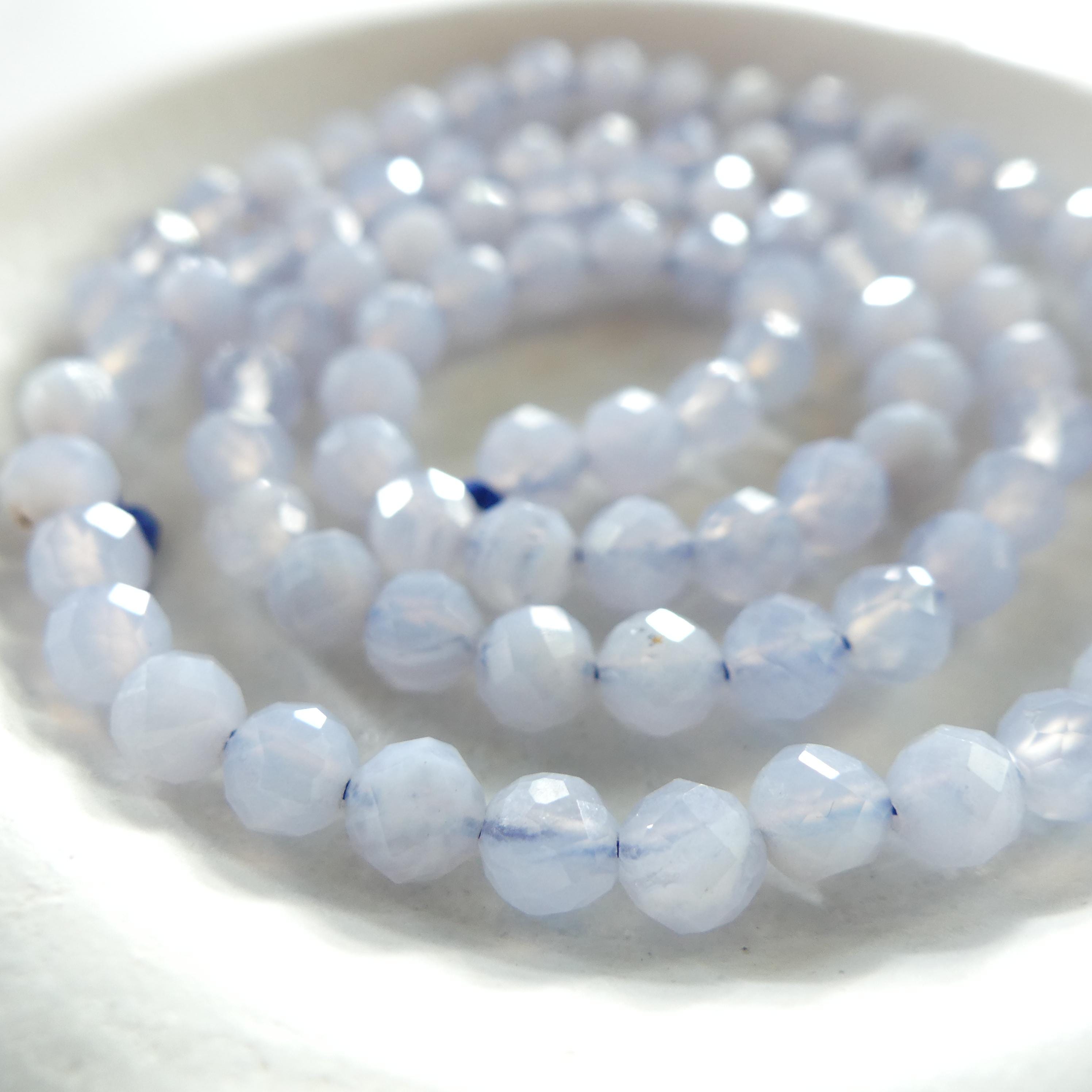 4mm Natural Blue Lace Agate Beads Faceted 15" Pale Blue Agate Genuine Gemstone Beads Crystal for Jewelry Making Beading Craft Gift