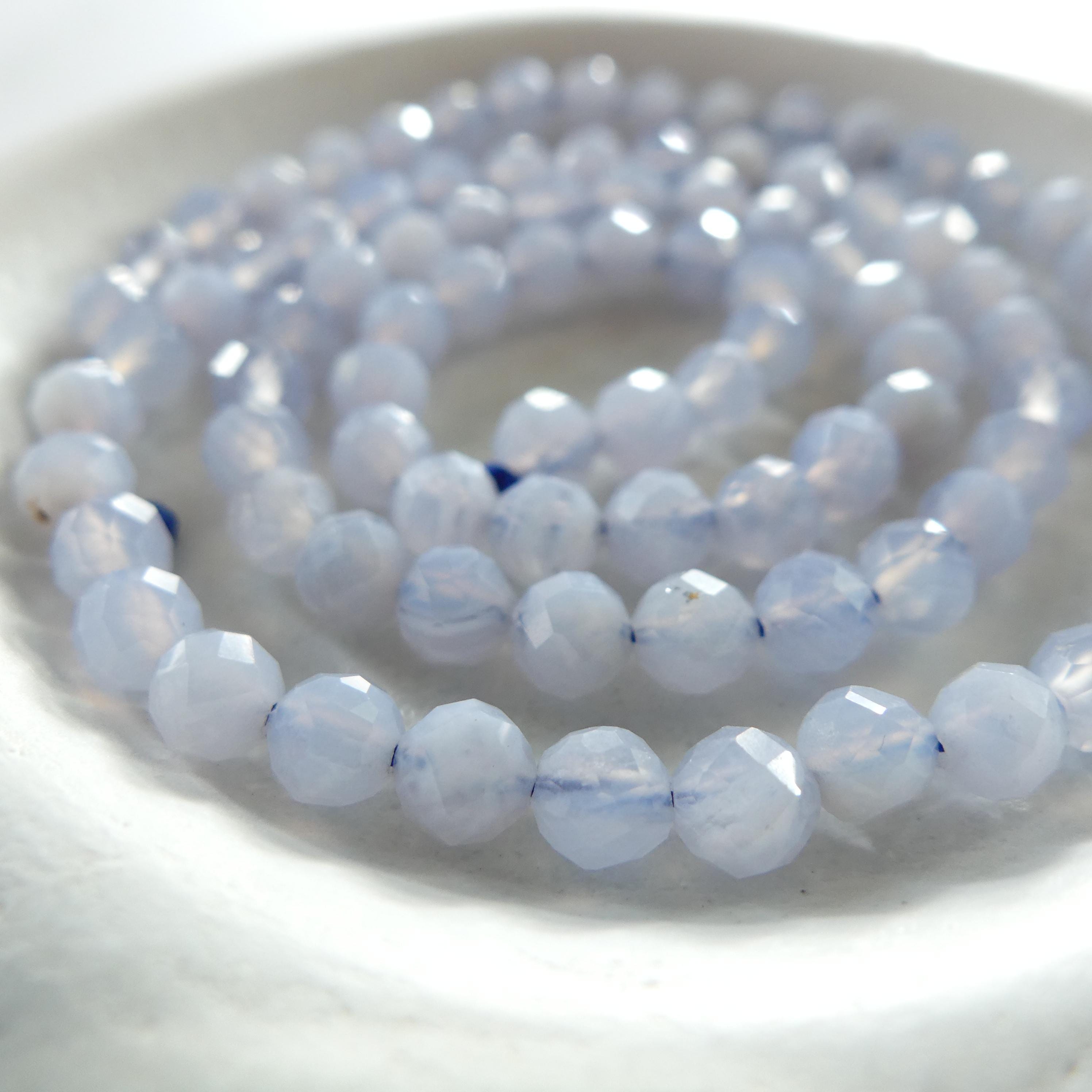 4mm Natural Blue Lace Agate Beads Faceted 15" Pale Blue Agate Genuine Gemstone Beads Crystal for Jewelry Making Beading Craft Gift