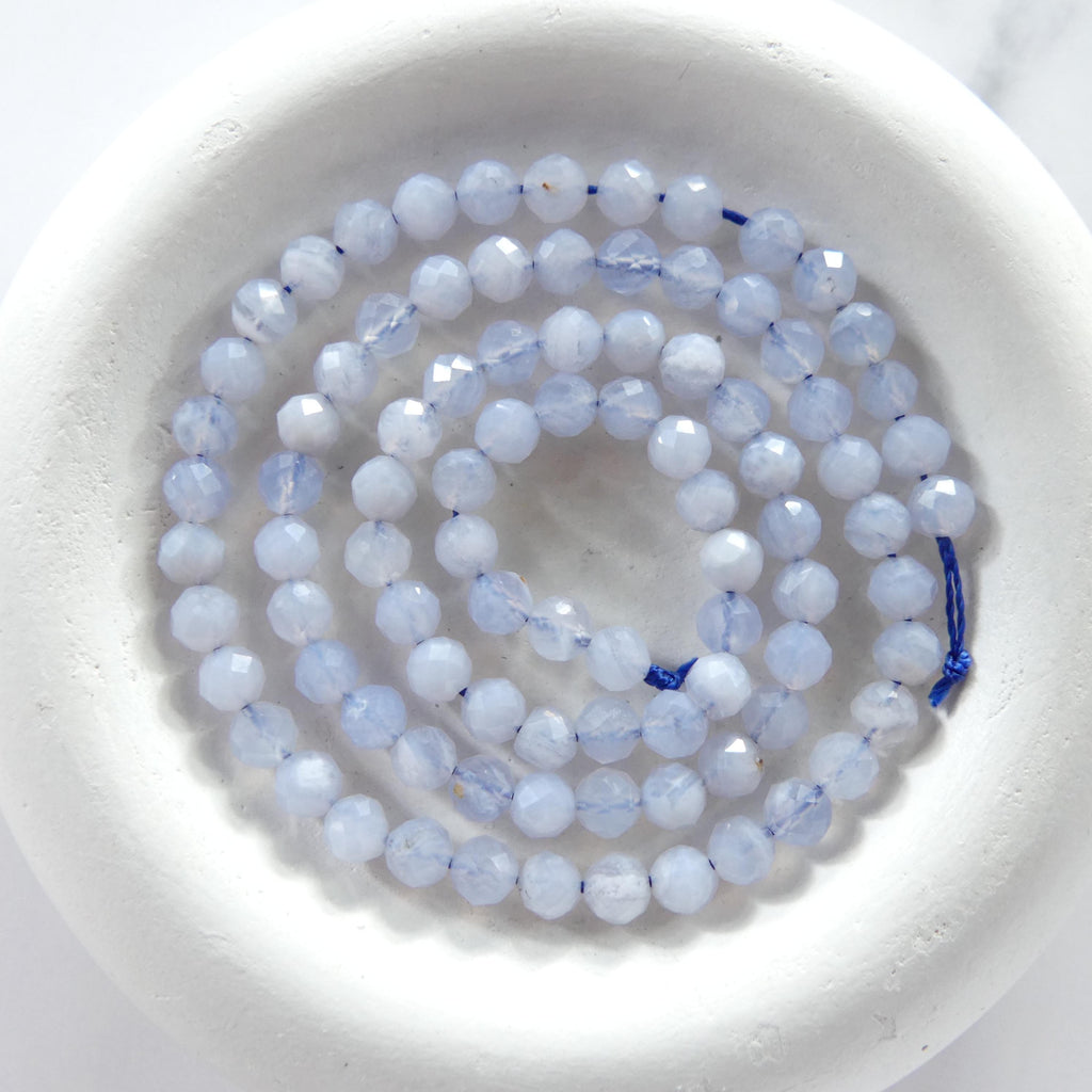 4mm Natural Blue Lace Agate Beads Faceted 15" Pale Blue Agate Genuine Gemstone Beads Crystal for Jewelry Making Beading Craft Gift