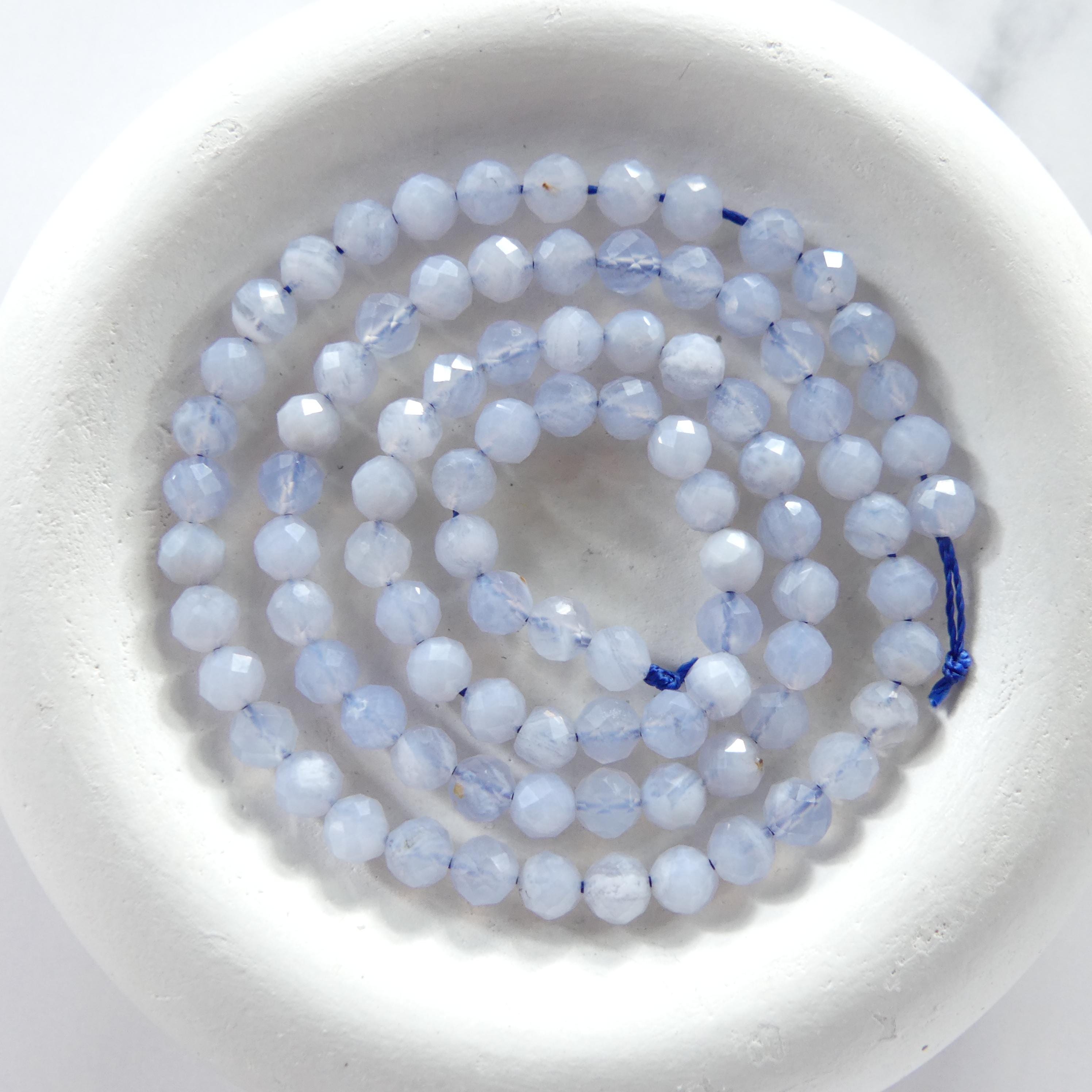 4mm Natural Blue Lace Agate Beads Faceted 15" Pale Blue Agate Genuine Gemstone Beads Crystal for Jewelry Making Beading Craft Gift