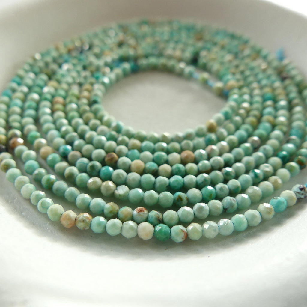 1.8mm AAA Peruvian Turquoise Faceted Beads 15" Peru Turquoise Genuine Gemstone Beads Jewelry Making Beading Craft Gift December Birthstone