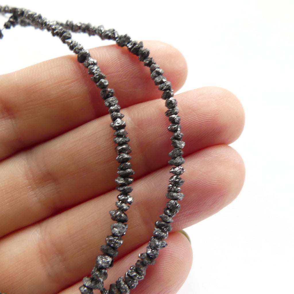 2mm-3.5mm Natural Black Diamond Beads 8" Genuine Raw Diamond Rough Gemstone Nuggets Jewelry Making Beading Craft Gift April Birthstone