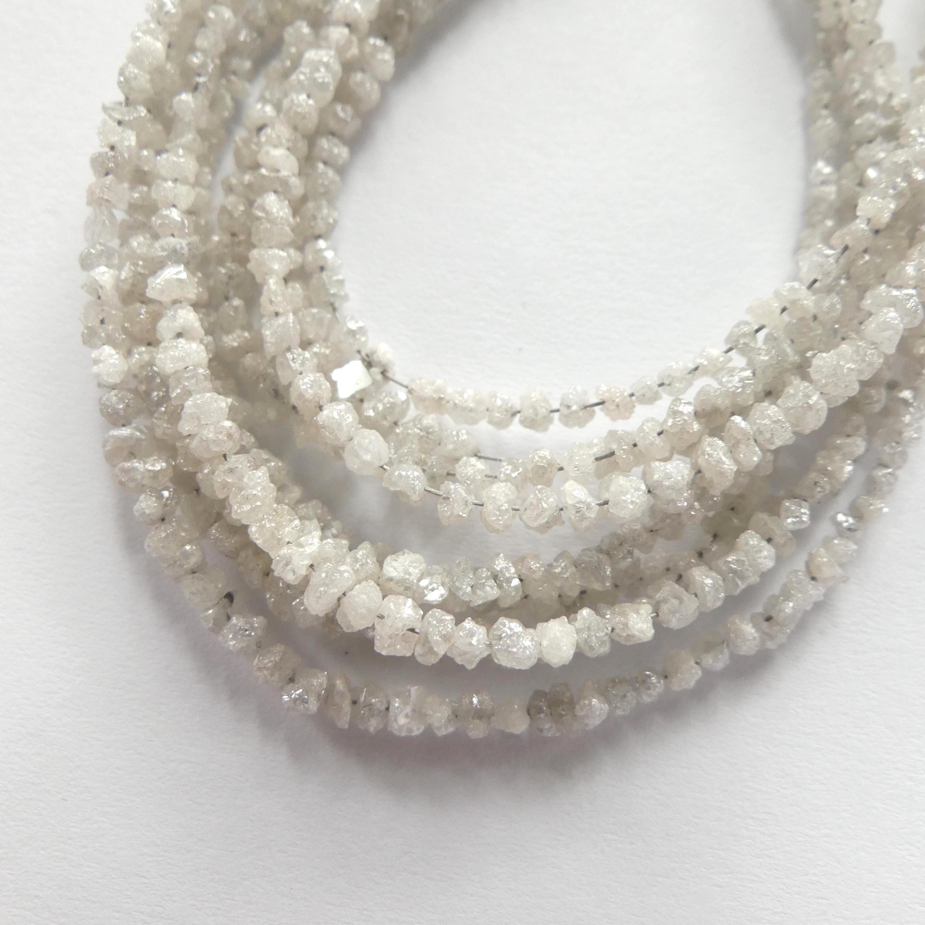 2mm-3.5mm Natural White Diamond Beads 6.5" Genuine Raw Diamond Rough Gemstone Nuggets Jewelry Making Beading Craft Gift April Birthstone