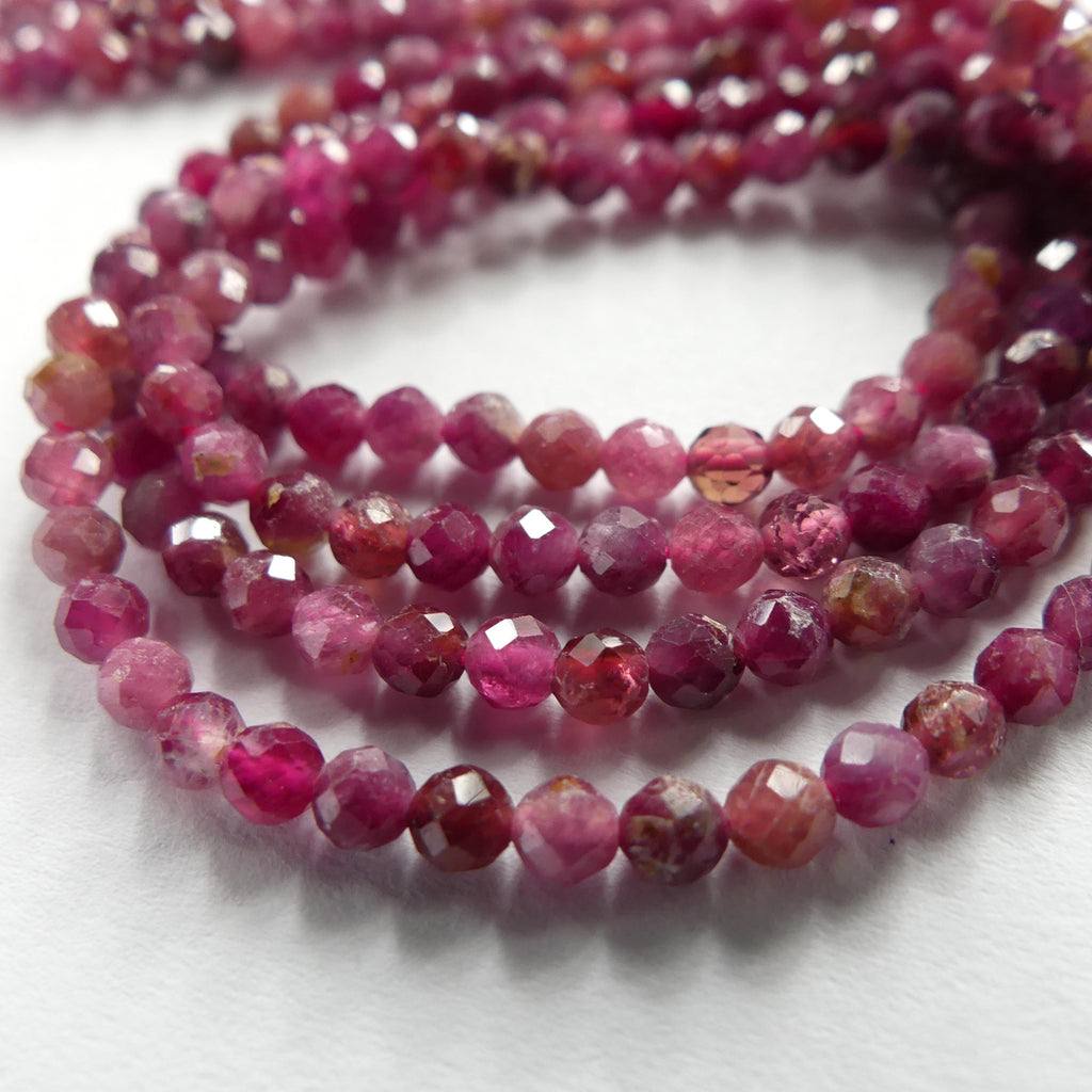 3mm Pink Rubellite Tourmaline Micro Faceted Beads 15" Sparkly Gemstone Beads for Jewelry Making Beading Gift October Birthstone