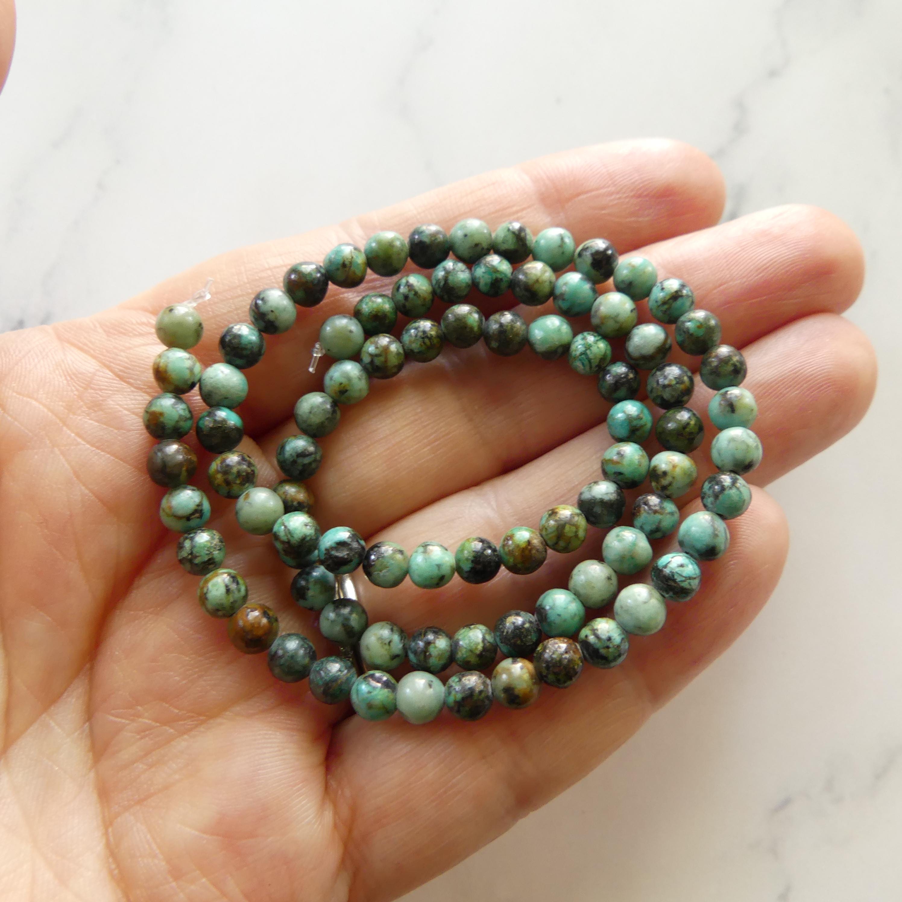4mm African Turquoise Beads Smooth 15" Turquoise Genuine Gemstone Beads for Jewelry Making Beading Craft Gift Beads December Birthstone