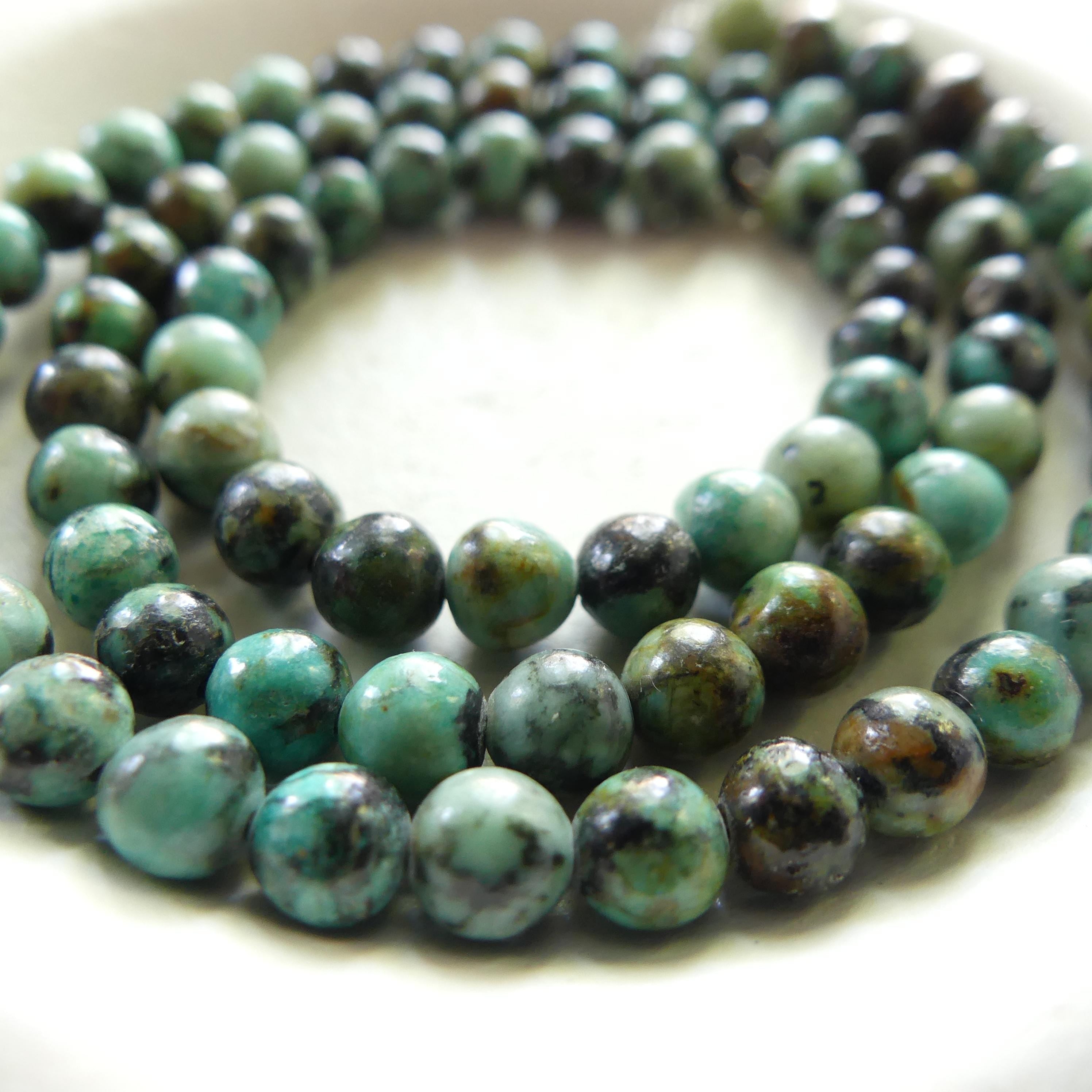 4mm African Turquoise Beads Smooth 15" Turquoise Genuine Gemstone Beads for Jewelry Making Beading Craft Gift Beads December Birthstone