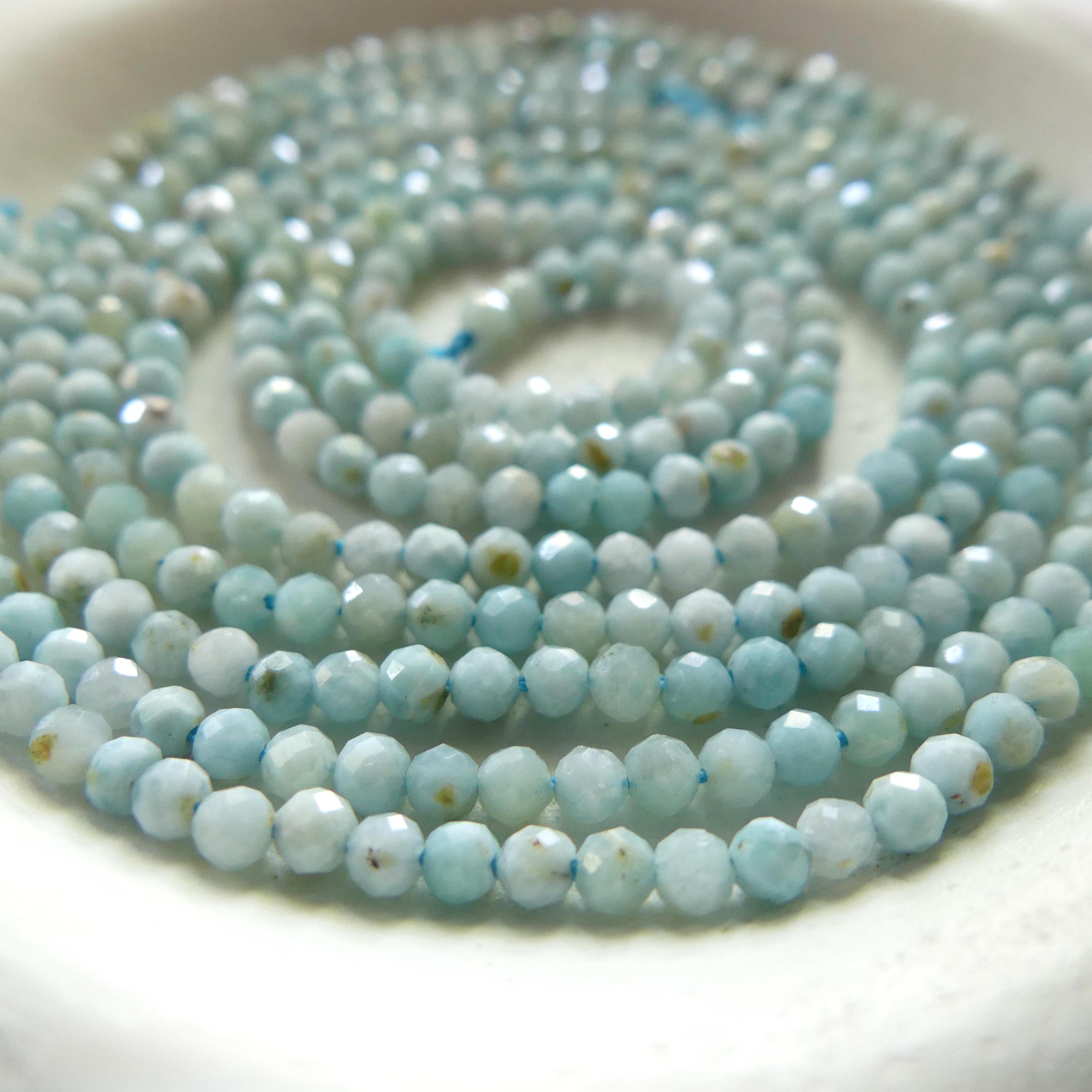 2.5mm Larimar Faceted Beads 15" 2mm Dominican Larimar Genuine Gemstone Beads for Jewelry Making Beading Craft Gift Beads