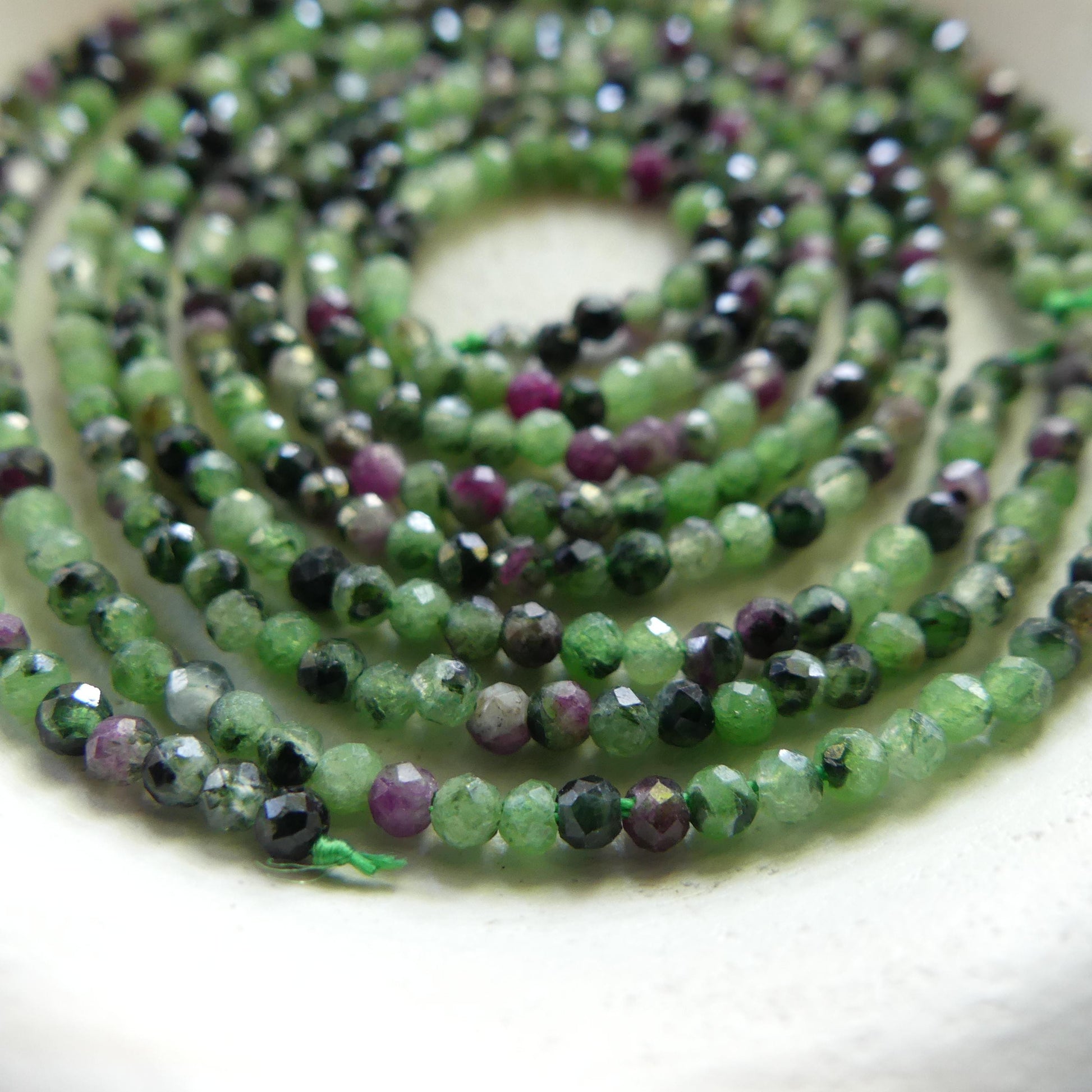 2mm Natural Ruby Zoisite Micro Faceted Beads Genuine Small Green Beads 15" Gemstone Beads for Jewelry Making Beading Gift for Crafter