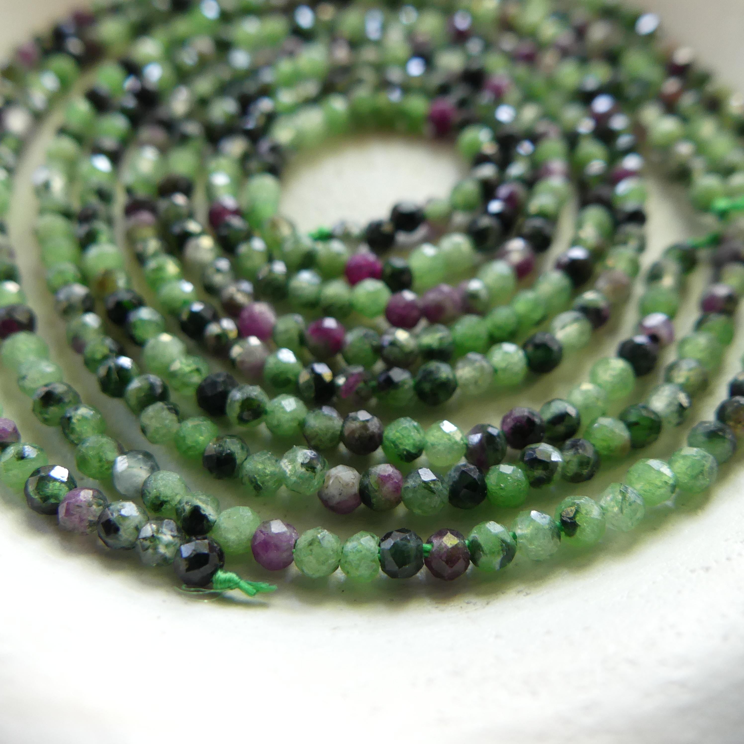 2mm Natural Ruby Zoisite Micro Faceted Beads Genuine Small Green Beads 15" Gemstone Beads for Jewelry Making Beading Gift for Crafter