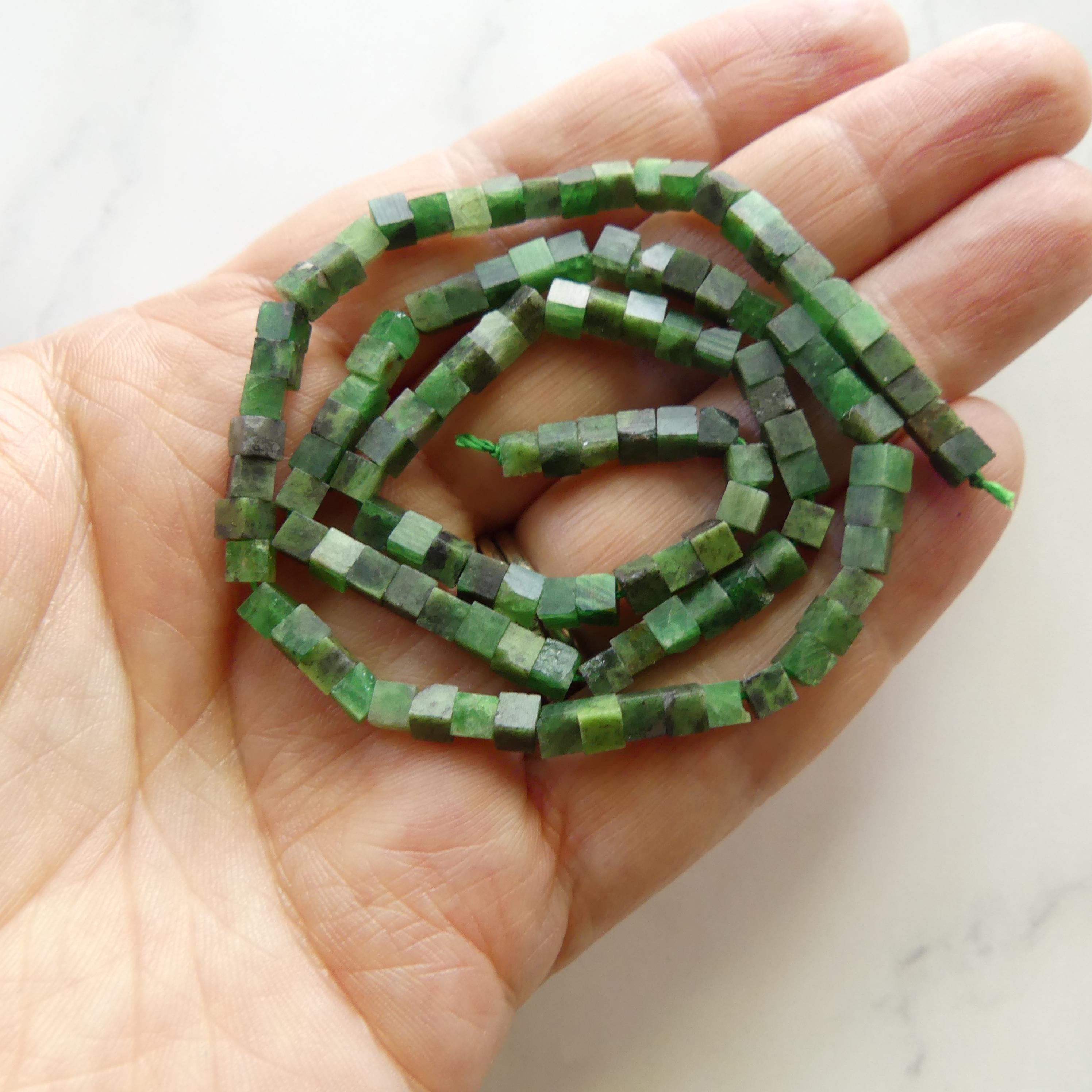 3mm Raw Tsavorite Garnet Cube Beads 15" Natural Tsavorite Green Garnet Gemstone Beads Crystal Beading Crafter Gift January Birthstone