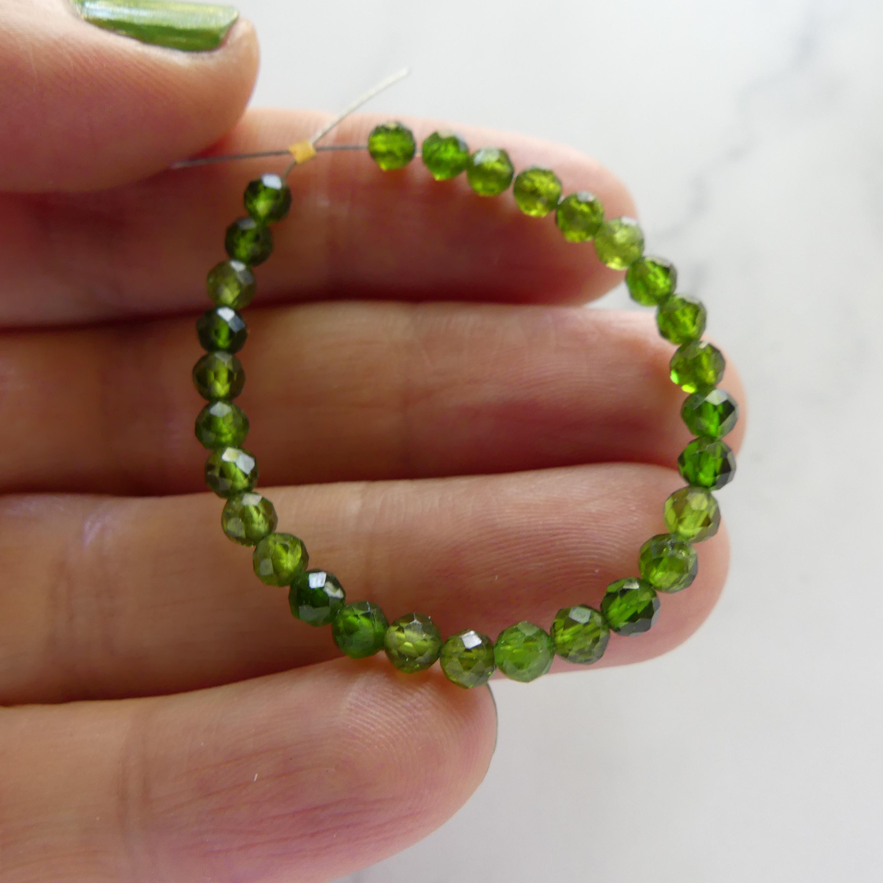 3mm 4mm AAA Chrome Diopside Beads 4" Genuine Round Small Emerald Green Crystal Beads Gemstone Beads for Jewelry Making Beading DIY Jewelry